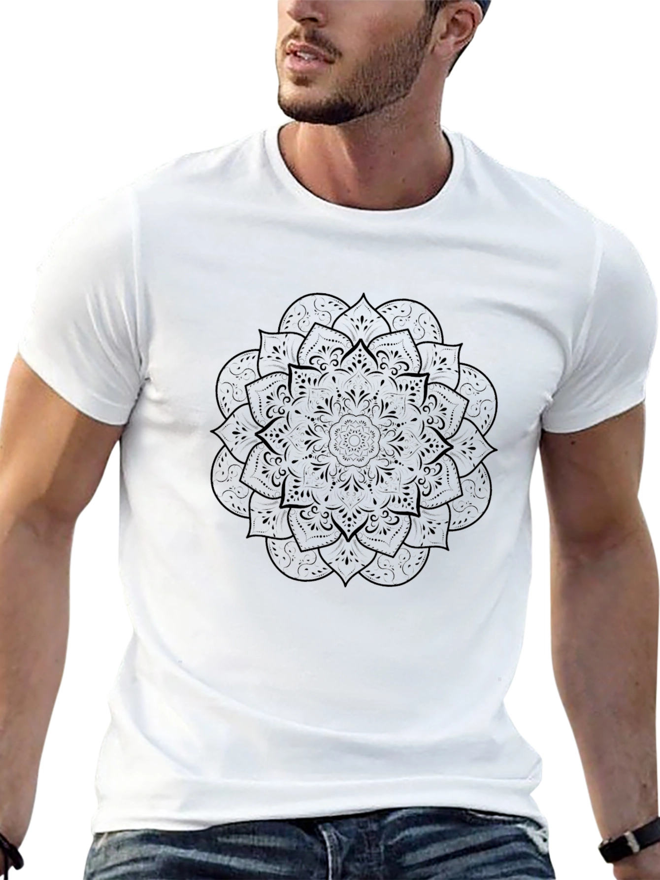 Mens Black Mandala Graphic Tee - Stylish Comfort