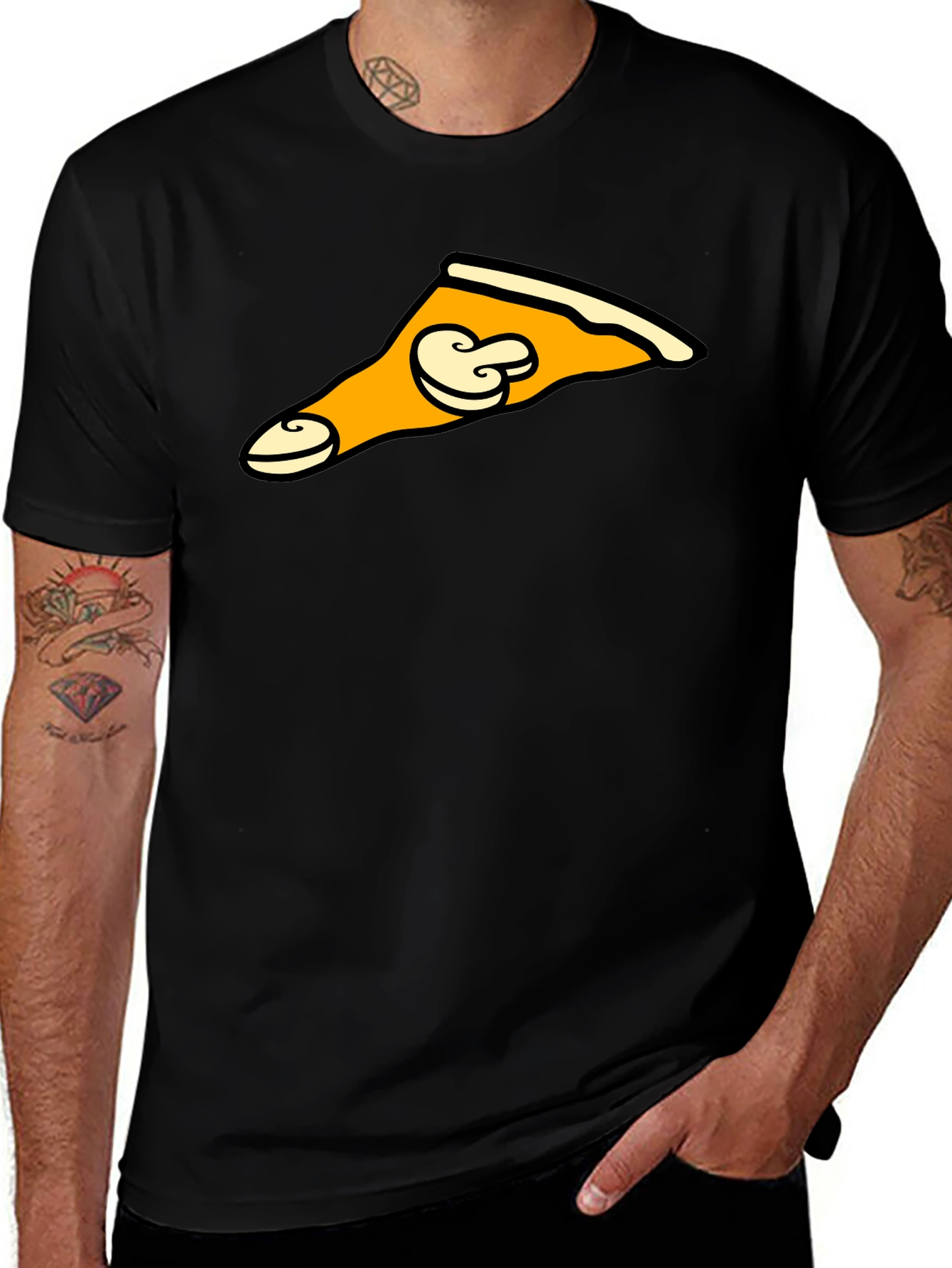Mushroom Pizza Slice Graphic Tee - Black T-Shirt