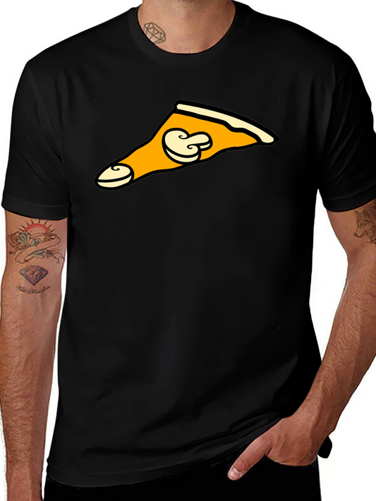 Mushroom Pizza Slice Graphic Tee - Black T-Shirt