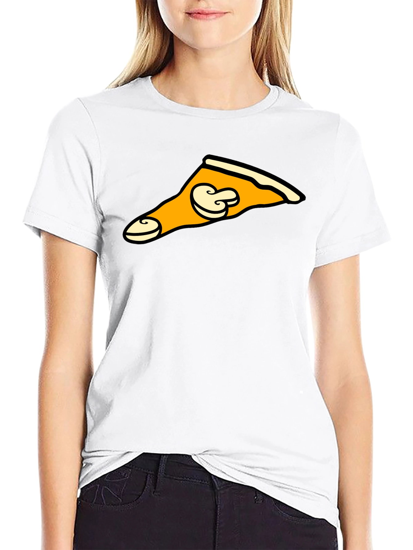 Mushroom Pizza Slice Graphic Tee - Black T-Shirt