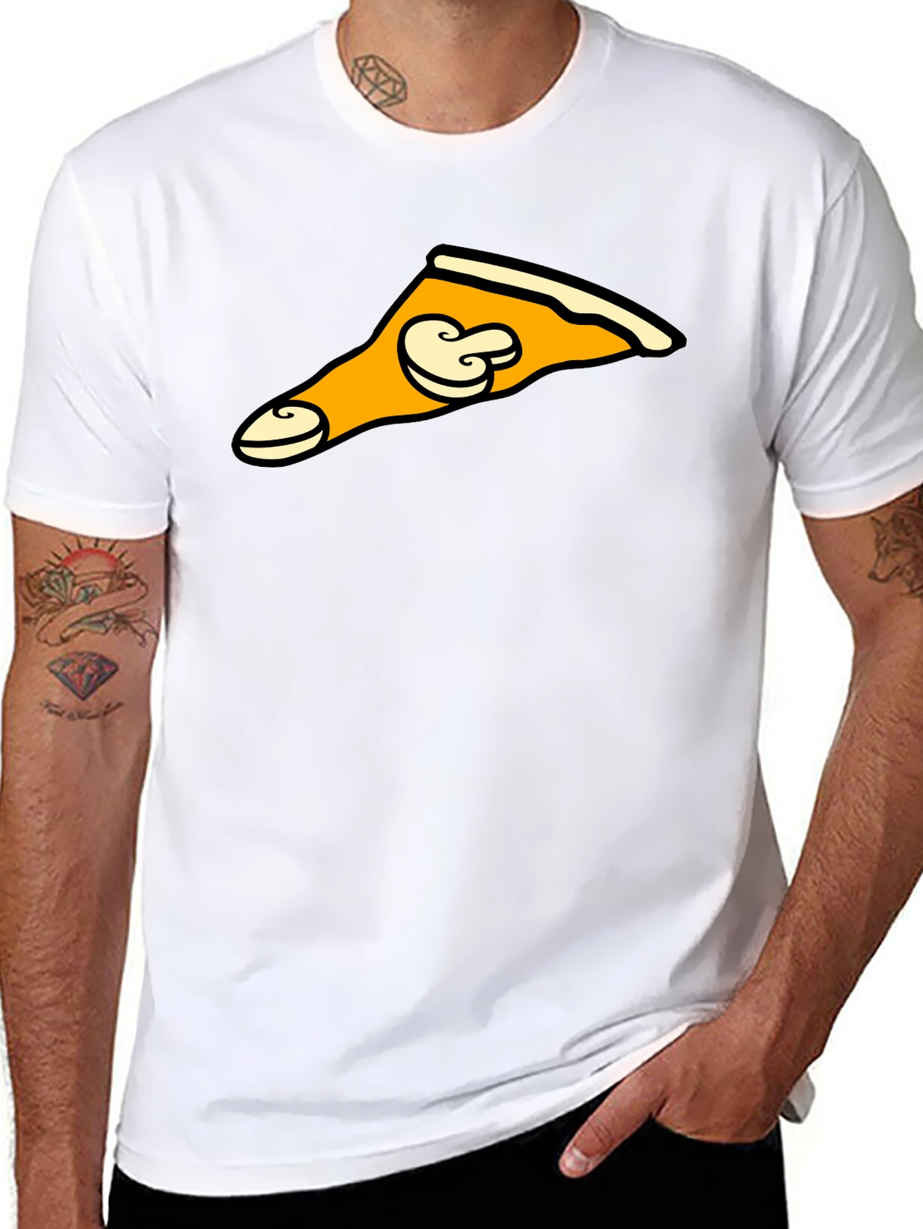 Mushroom Pizza Slice Graphic Tee - Black T-Shirt