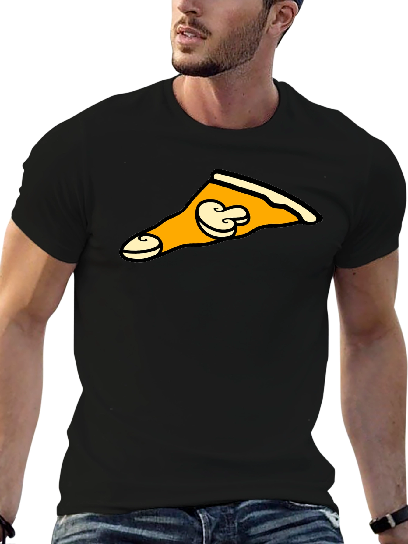 Mushroom Pizza Slice Graphic Tee - Black T-Shirt
