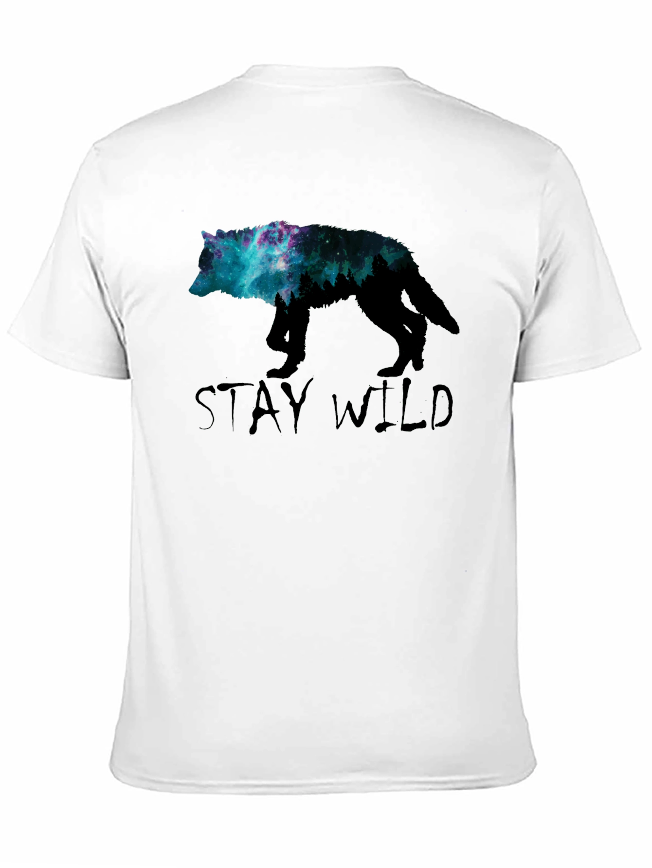 Stay Wild Wolf Galaxy Graphic Tee - Black