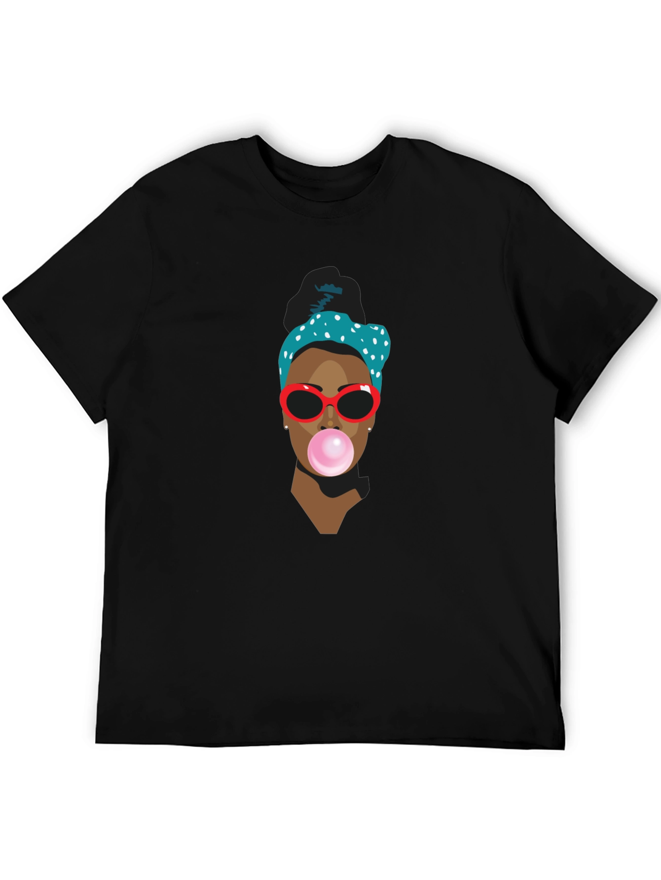 Trendy Black T-Shirt with Bubble Gum Girl Design