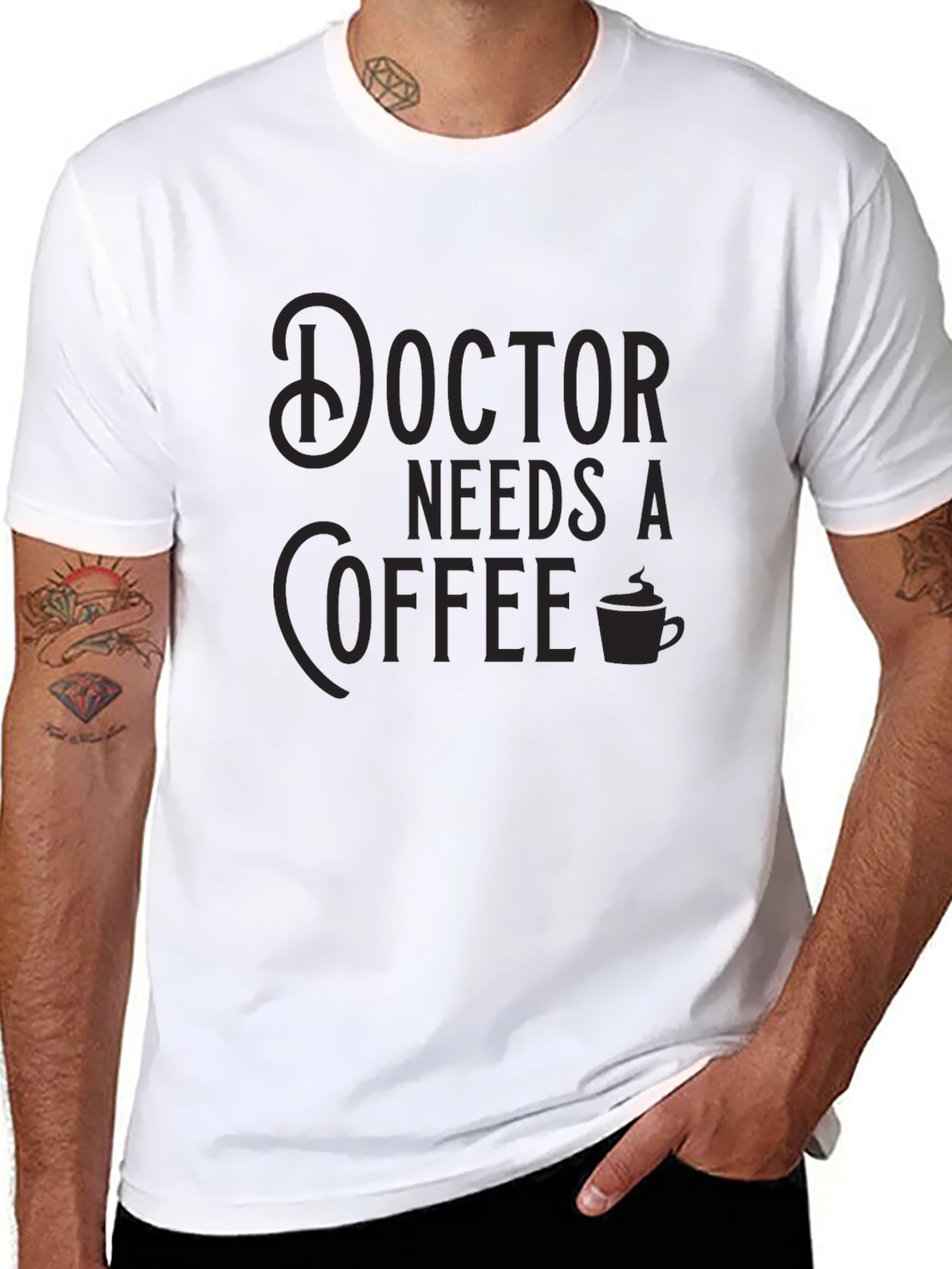 Doctor Needs Coffee Black Crew Neck T-Shirt