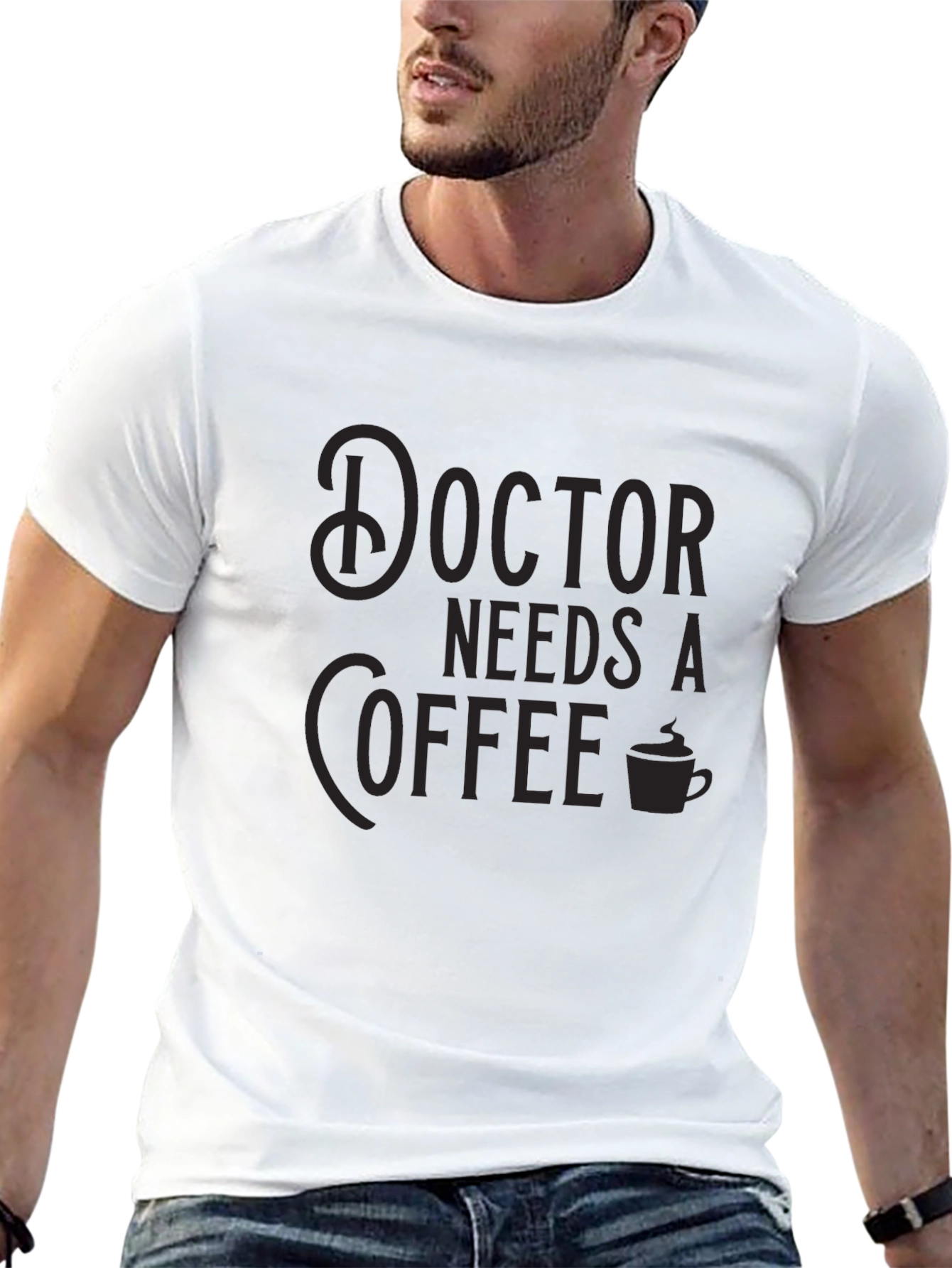 Doctor Needs Coffee Black Crew Neck T-Shirt