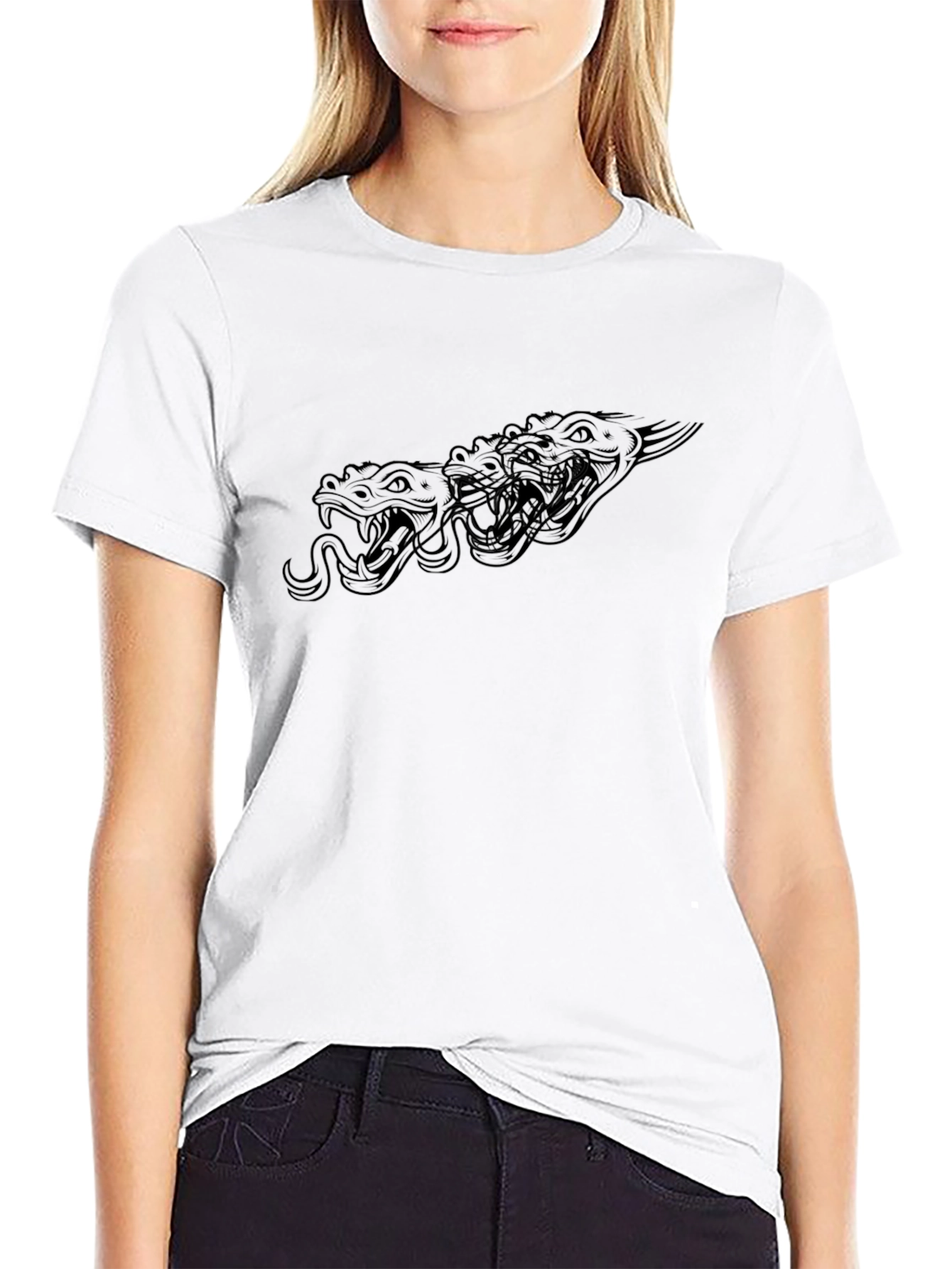 Mens Black Snake Heads Graphic T-Shirt