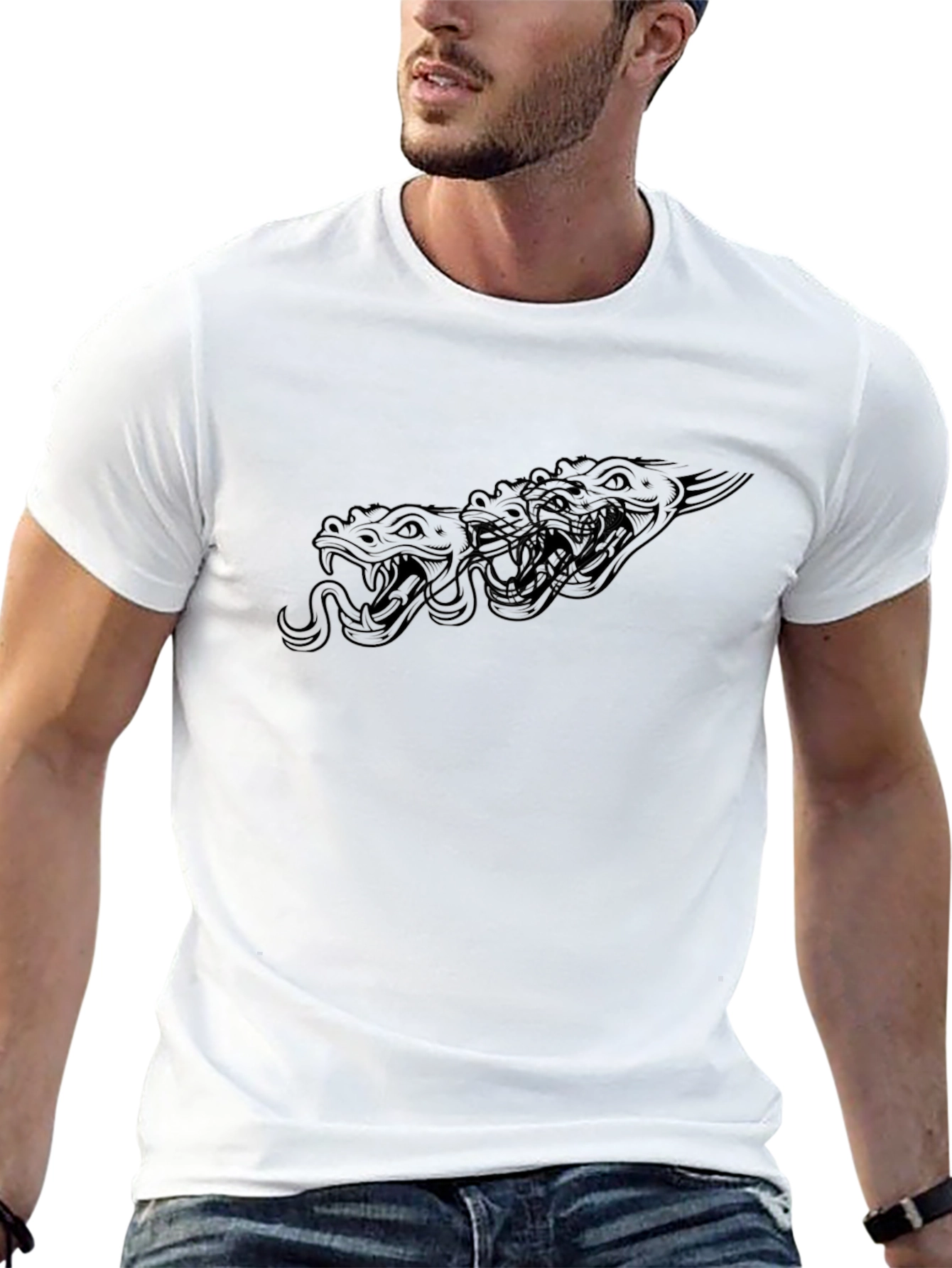 Mens Black Snake Heads Graphic T-Shirt