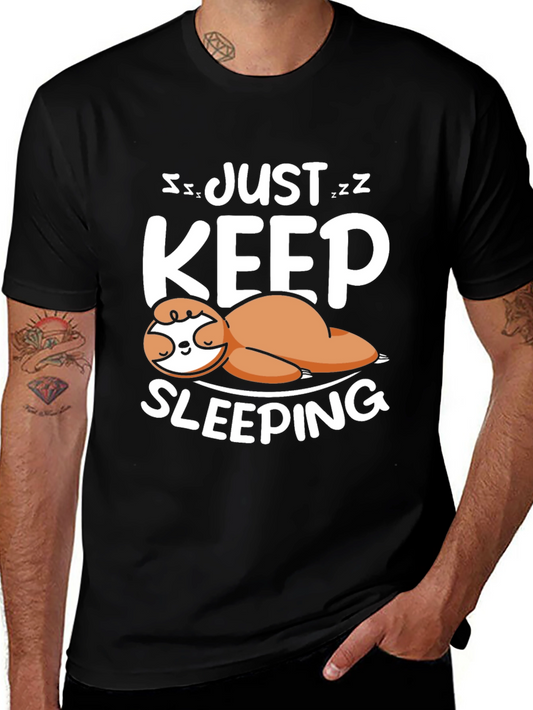 Just Keep Sleeping Sloth Tee - Black Cotton Comfort