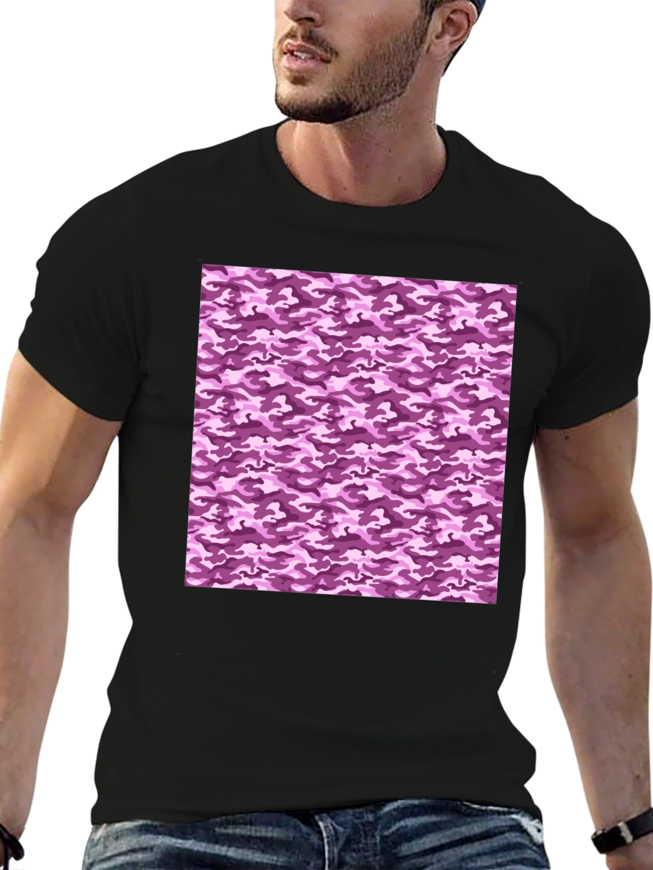 Purple Camo Print Crew Neck Tee