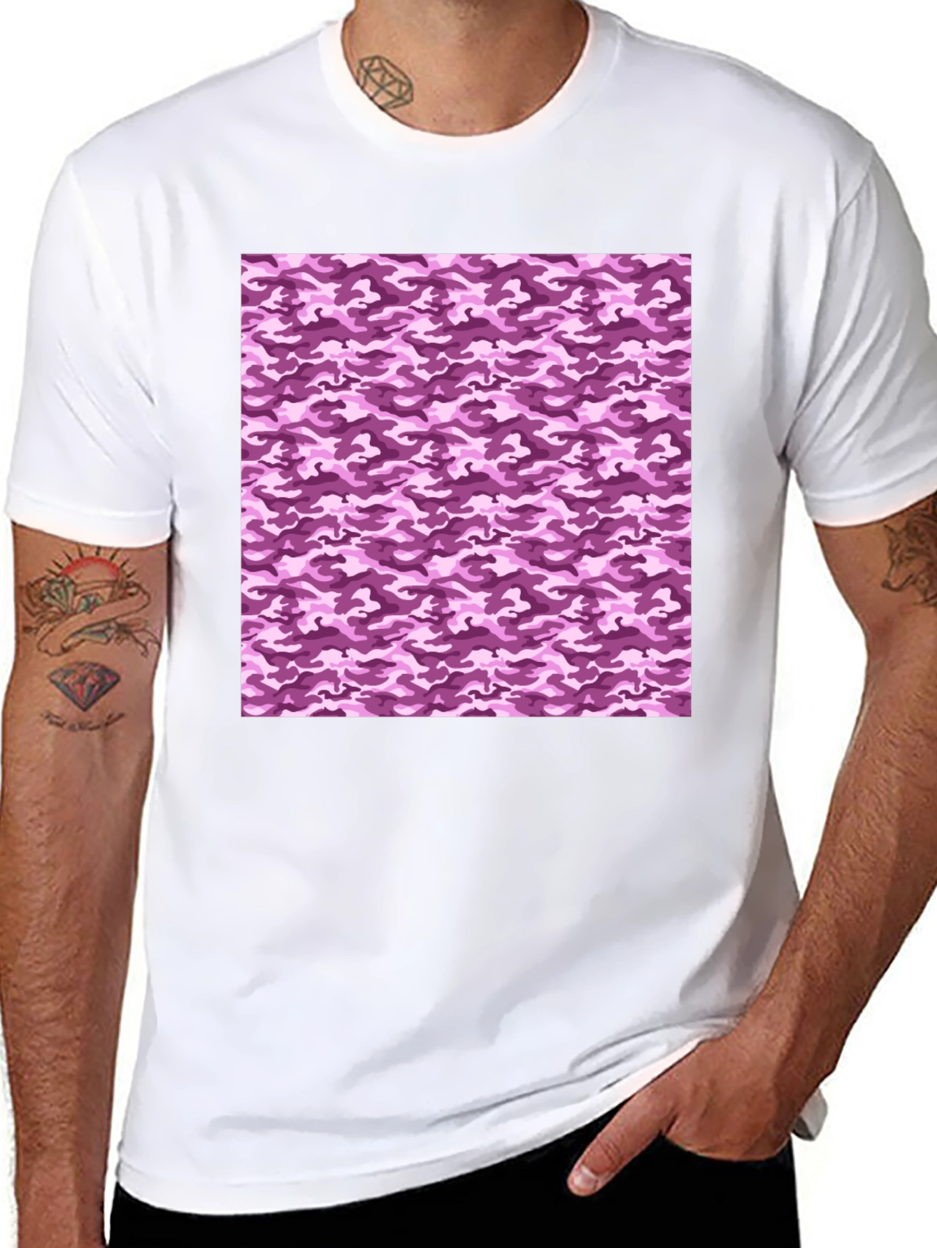 Purple Camo Print Crew Neck Tee