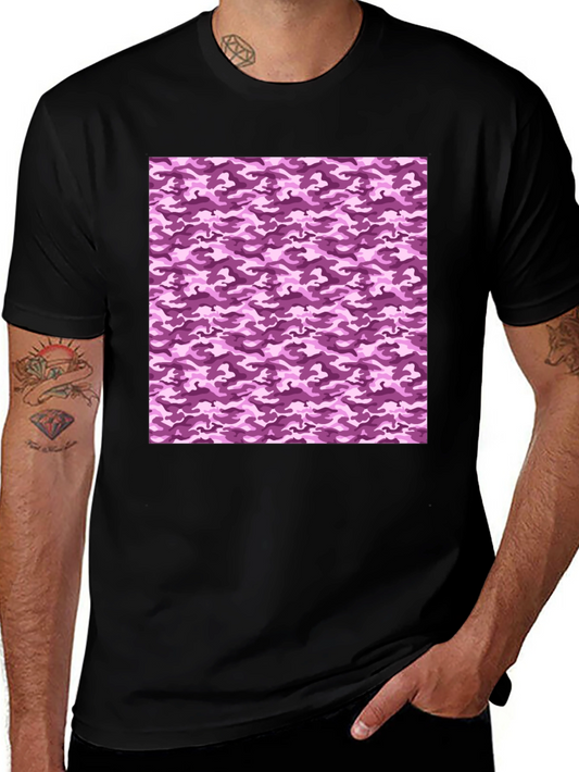 Purple Camo Print Crew Neck Tee