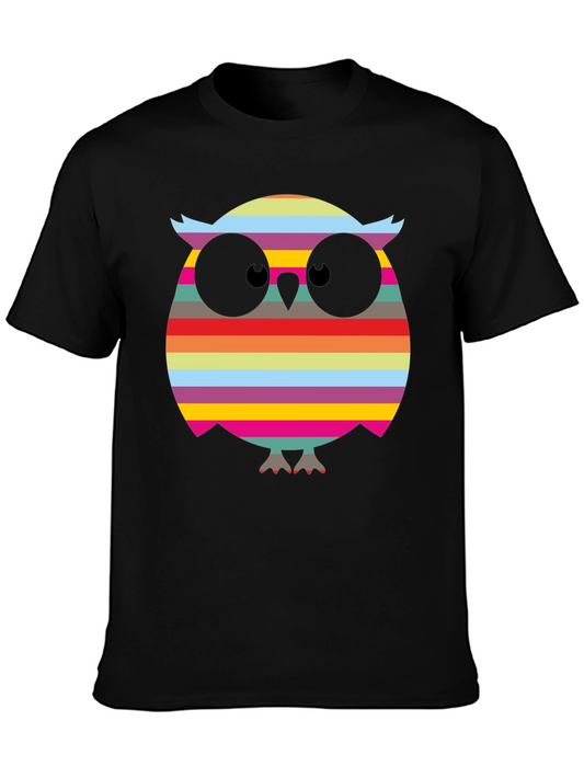 Funky Owl T-Shirt - Striped Colorful Design