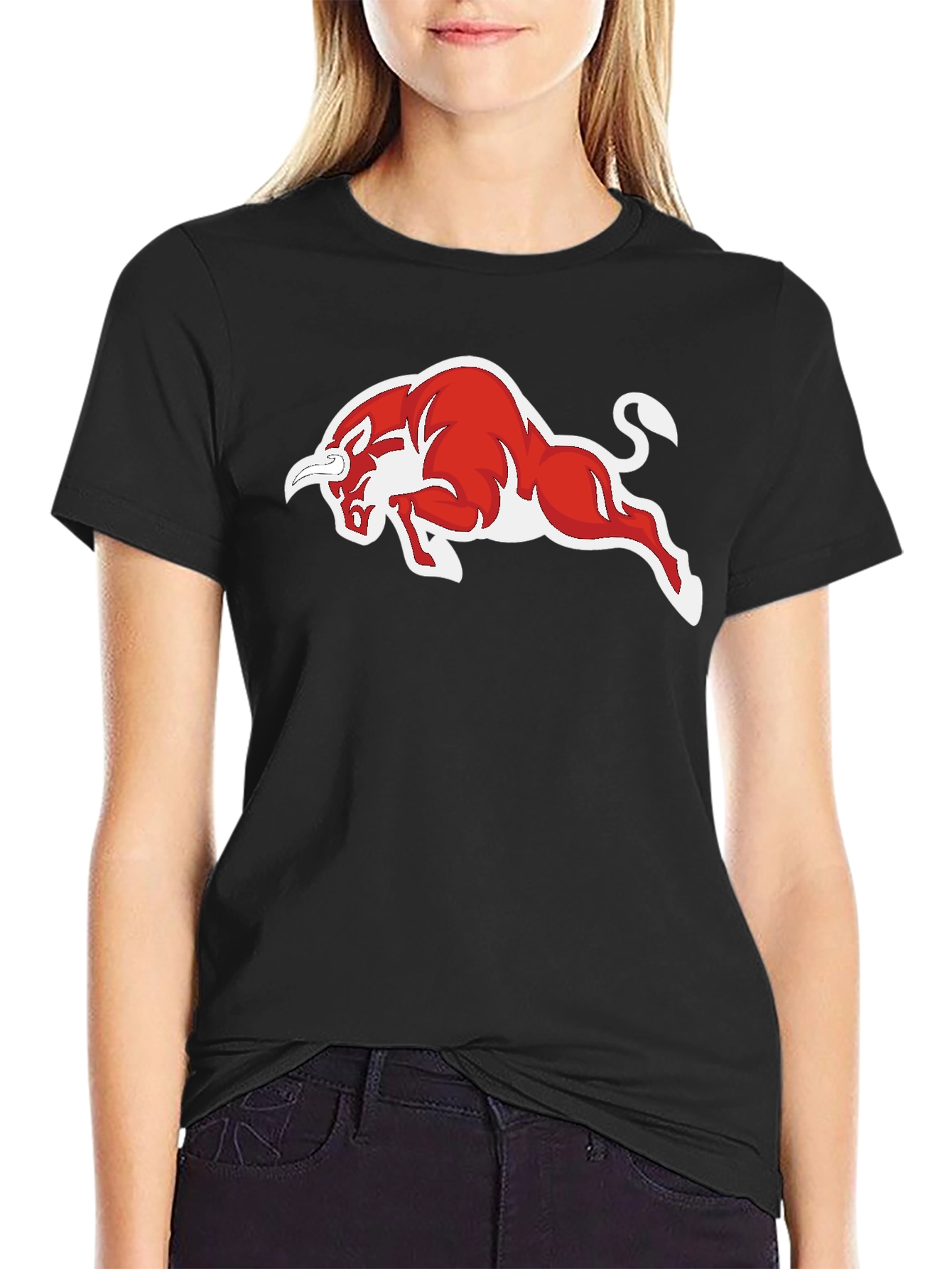 Black T-Shirt with Red Bull Graphic