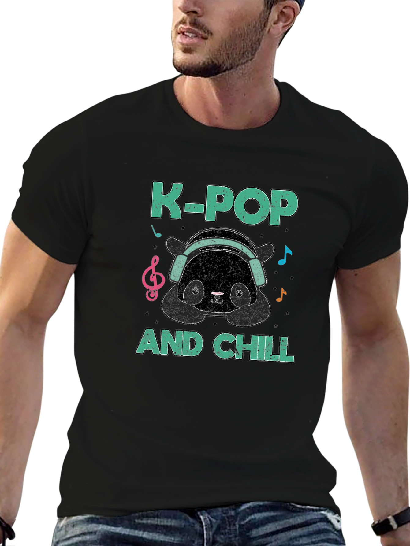K-Pop and Chill Panda Graphic T-Shirt