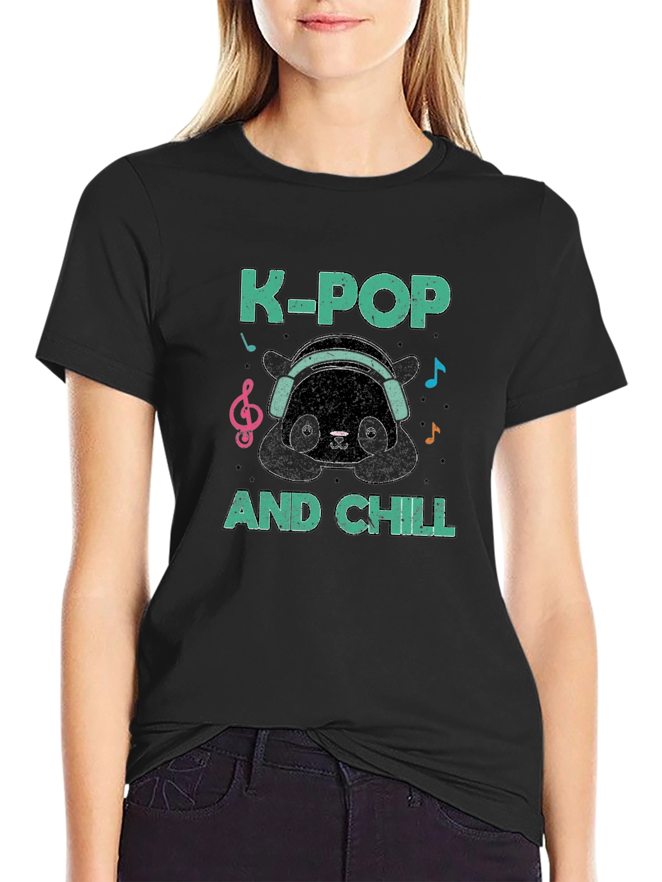 K-Pop and Chill Panda Graphic T-Shirt