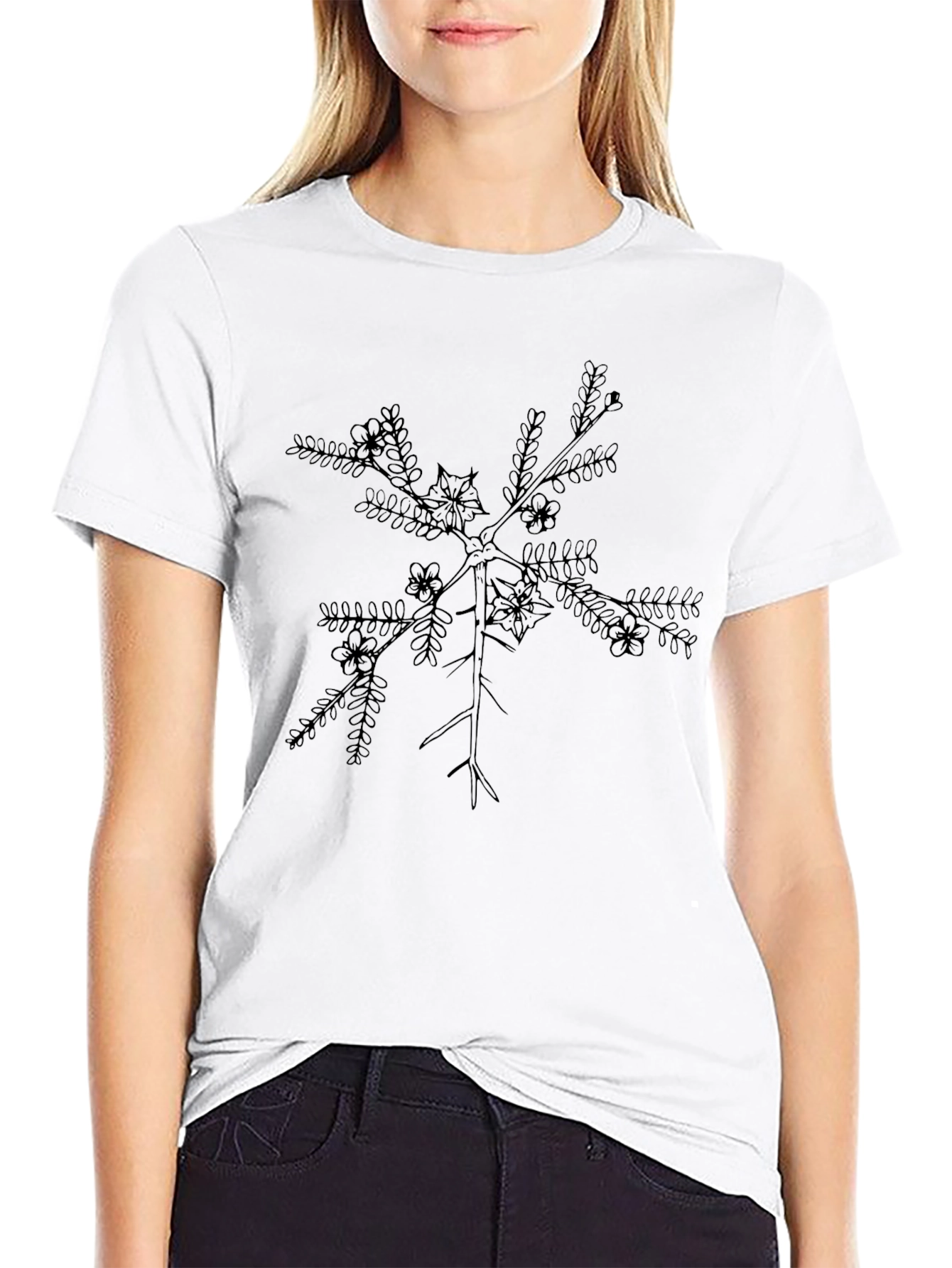 Botanical Branch Graphic Tee - Black Casual Comfort