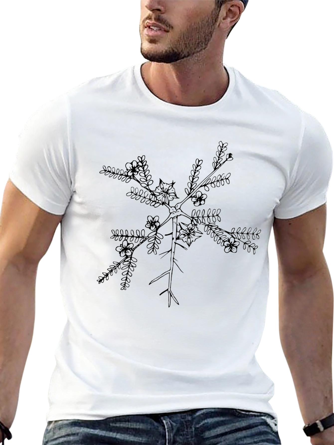 Botanical Branch Graphic Tee - Black Casual Comfort