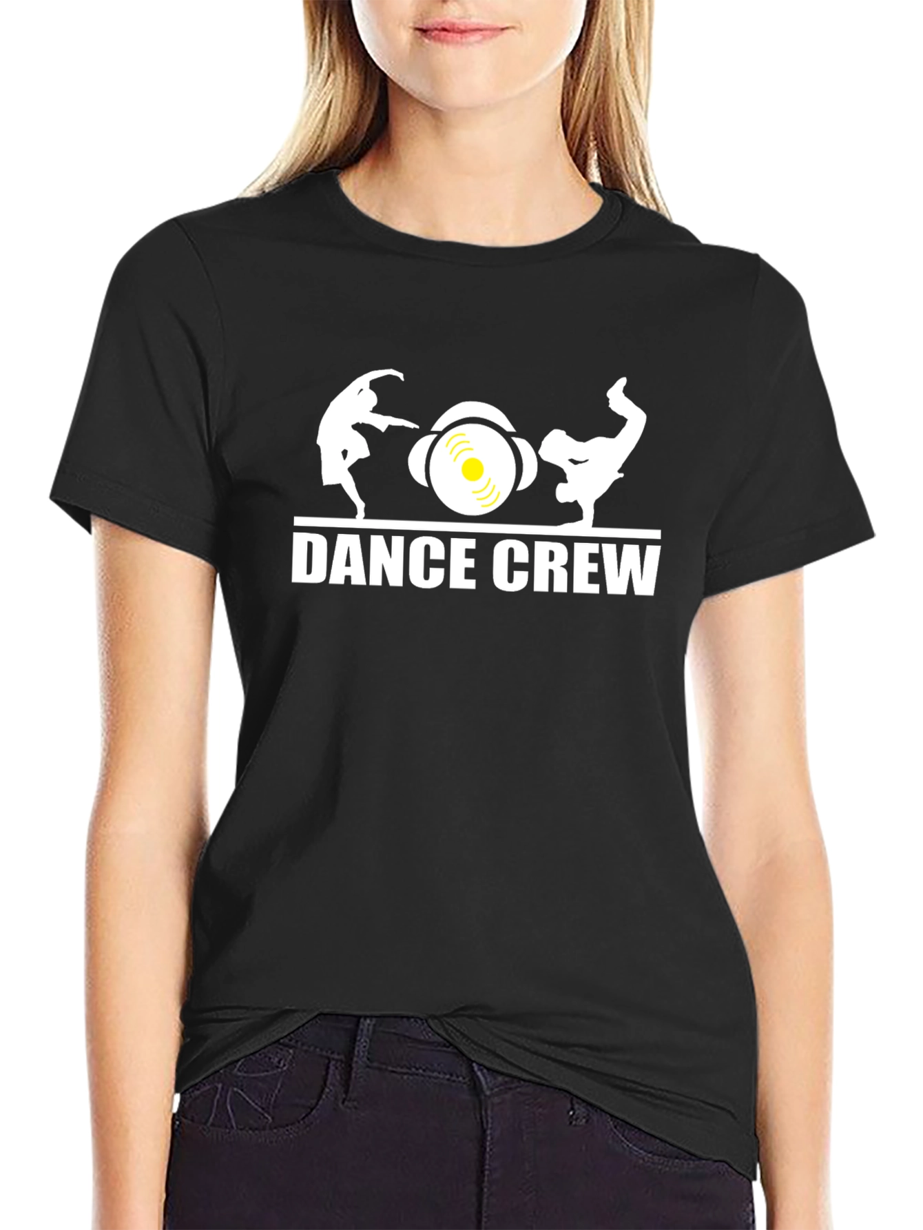 Dance Crew Graphic Tee - Black Cotton T-Shirt