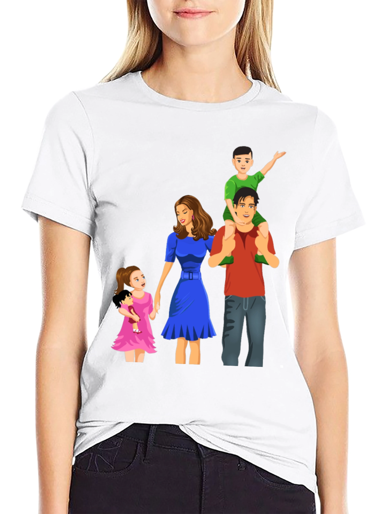 Family Cartoon Graphic Black T-Shirt