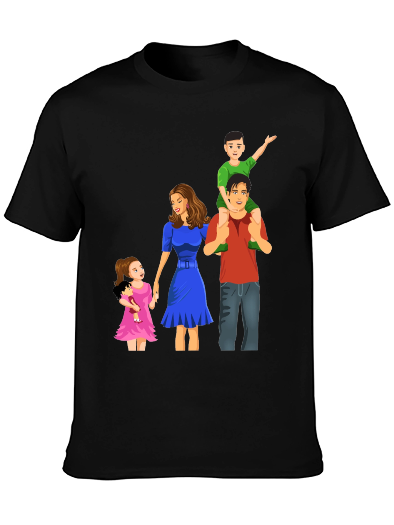 Family Cartoon Graphic Black T-Shirt