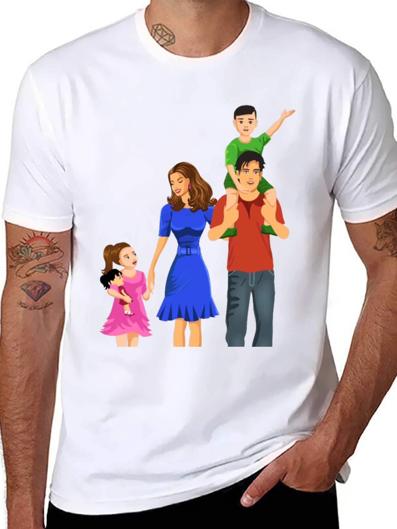 Family Cartoon Graphic Black T-Shirt