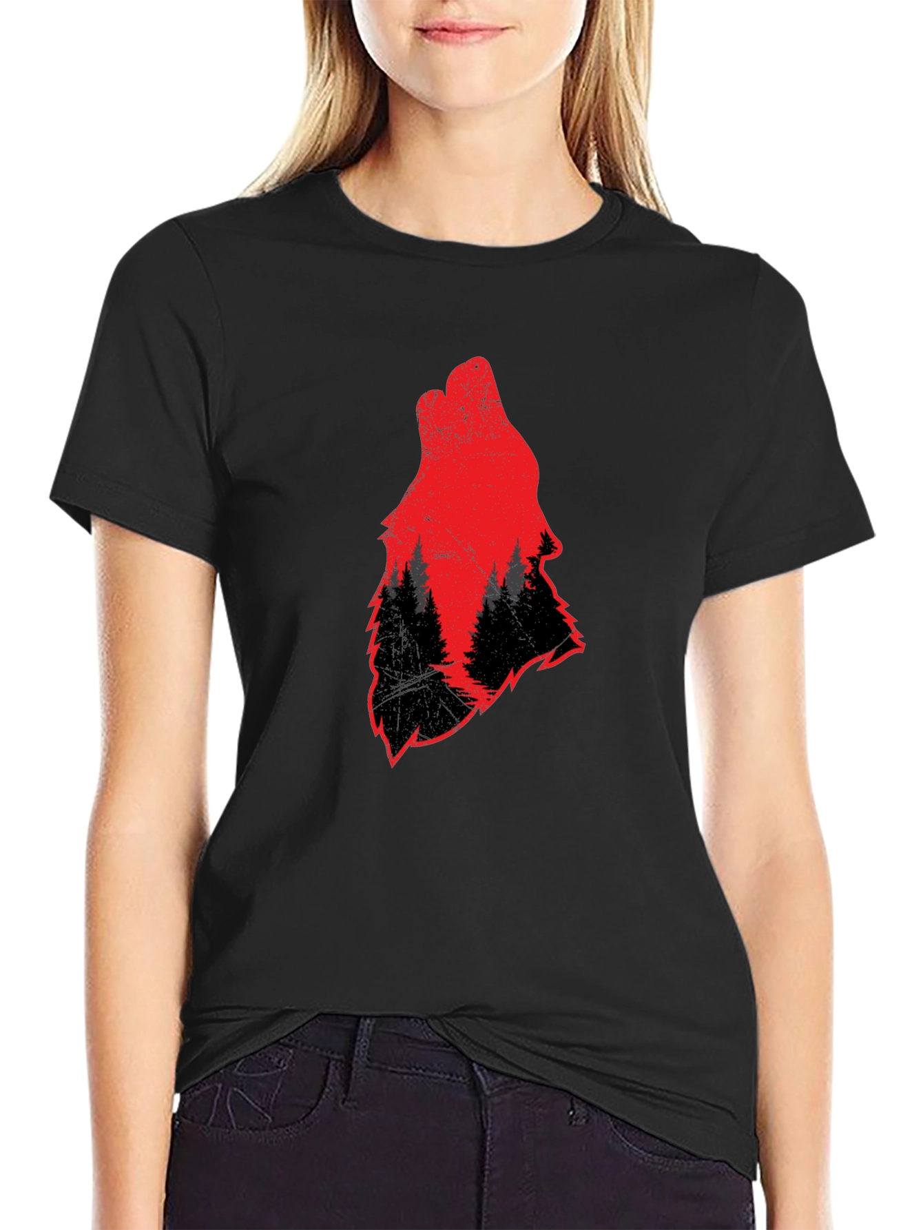 Wolf Silhouette Graphic Tee - Black