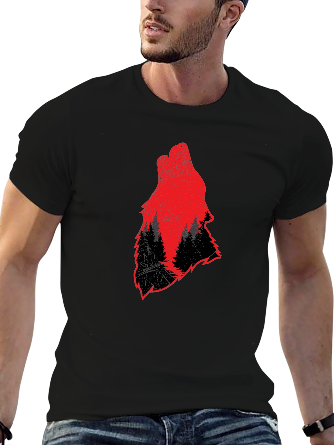 Wolf Silhouette Graphic Tee - Black