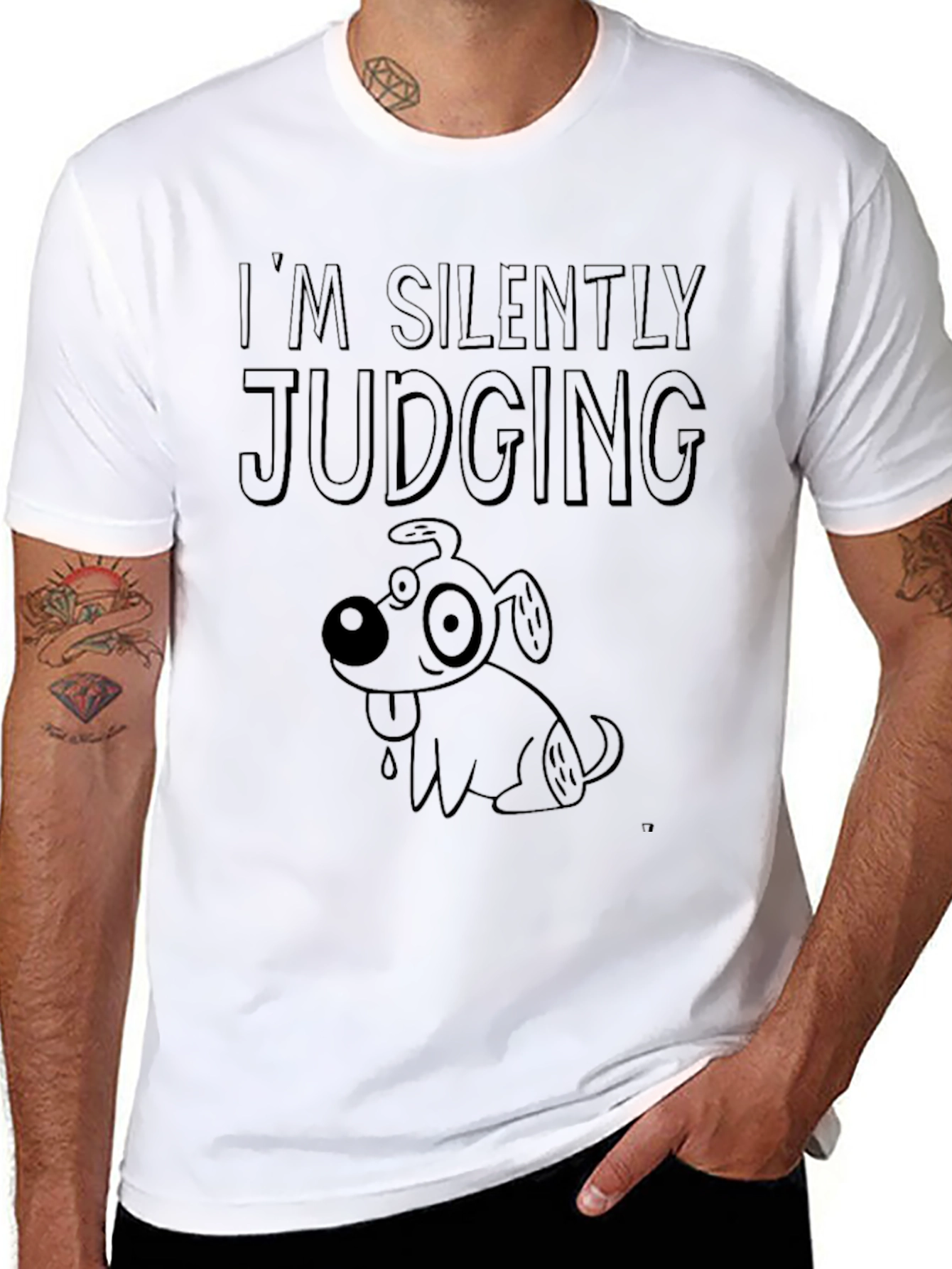Silently Judging Dog Graphic T-Shirt Novelty Tee
