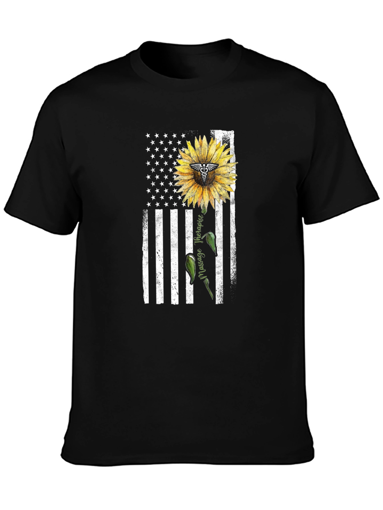 Massage Therapist USA Flag Sunflower T-Shirt