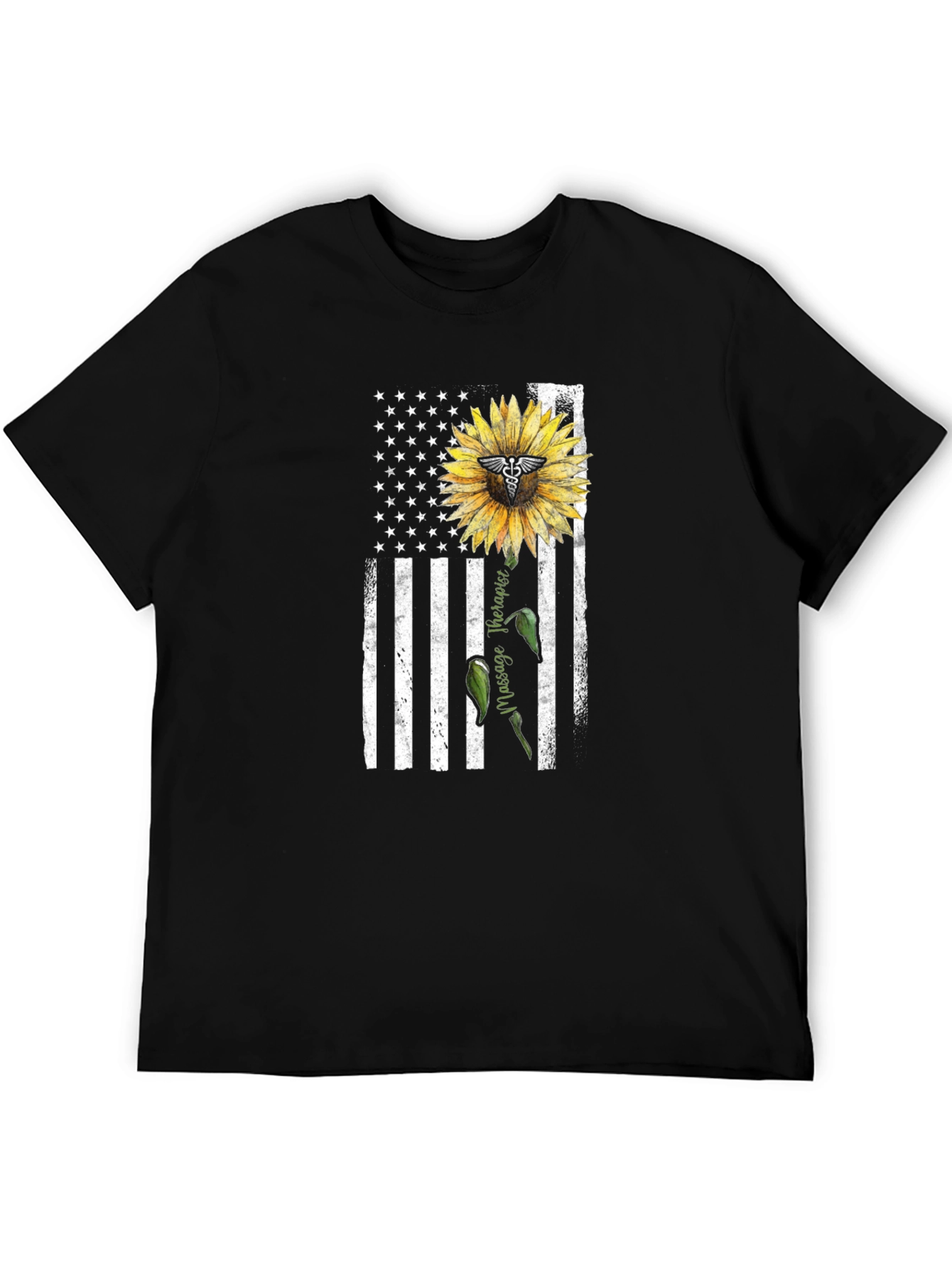 Massage Therapist USA Flag Sunflower T-Shirt