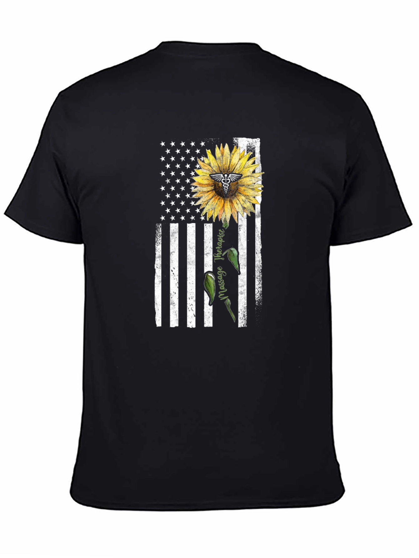 Massage Therapist USA Flag Sunflower T-Shirt