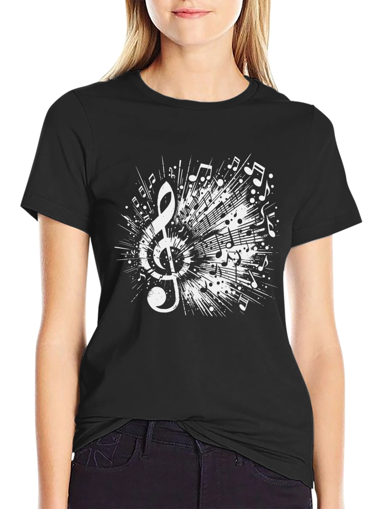 Music Note Graphic Tee - Black Cotton T-Shirt