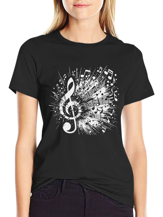 Music Note Graphic Tee - Black Cotton T-Shirt