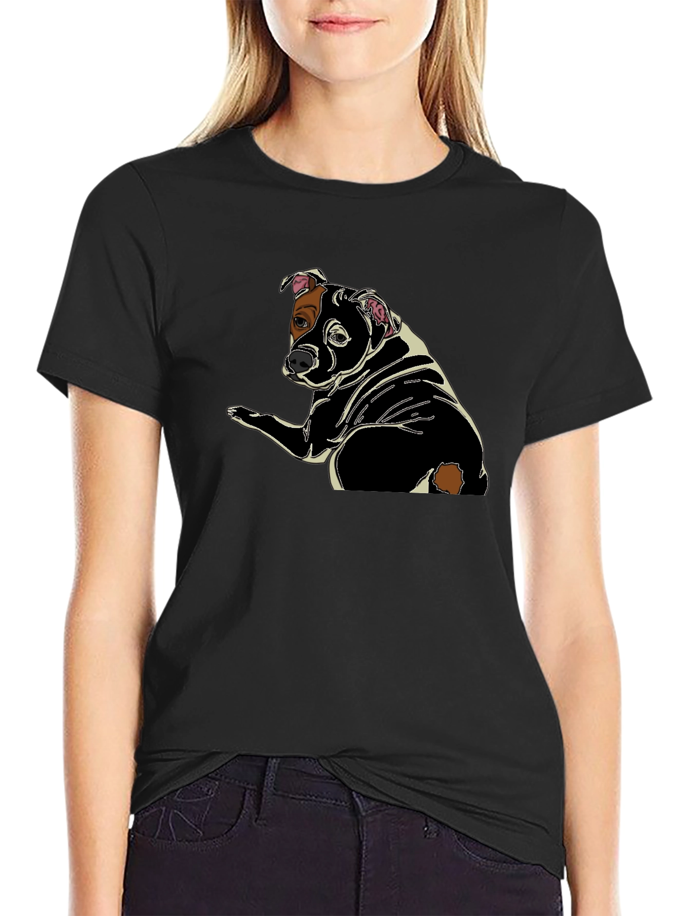 Dog Graphic Print Black T-Shirt