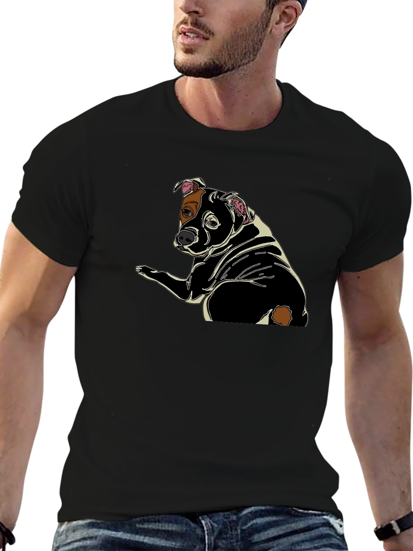 Dog Graphic Print Black T-Shirt
