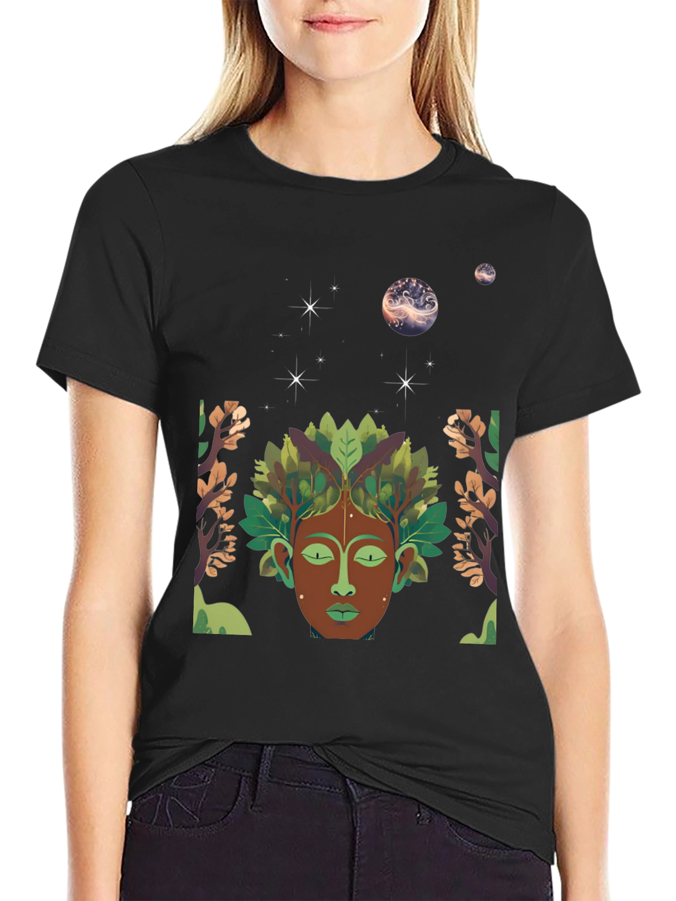 Nature Spirit Graphic Tee - Black Cotton Blend