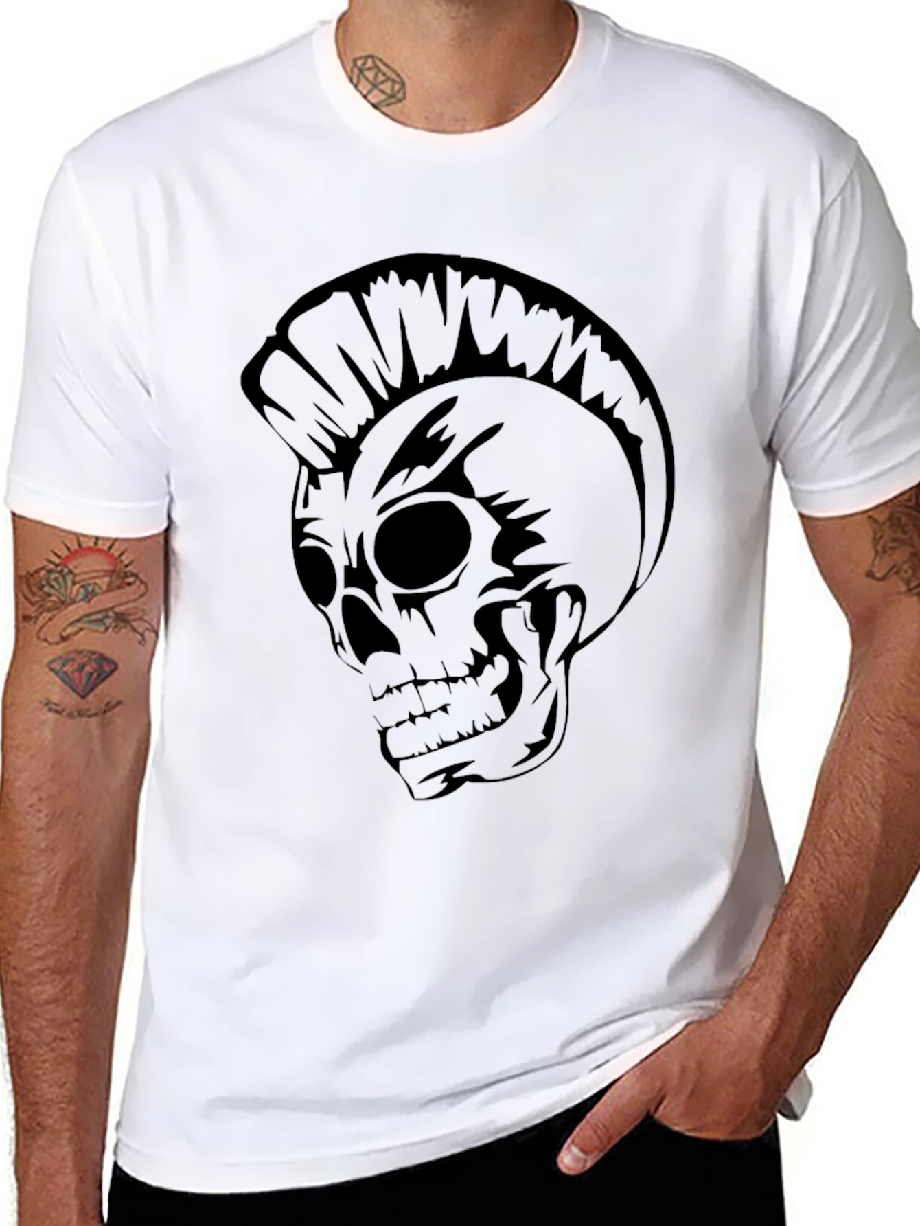 Black Skull Mohawk Graphic Tee - Edgy Style