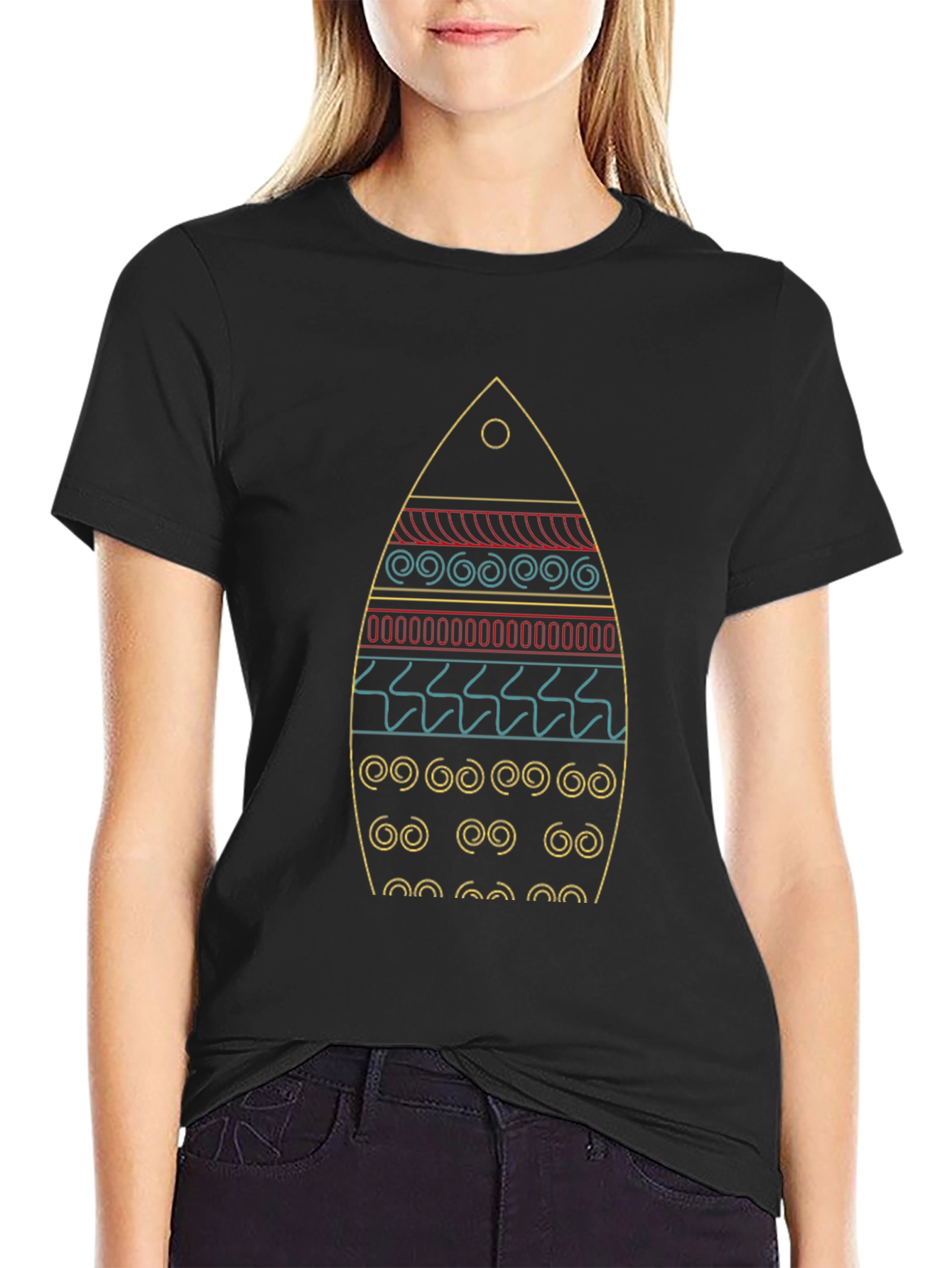 Surfboard Graphic Tee - Black Cotton Casual Shirt