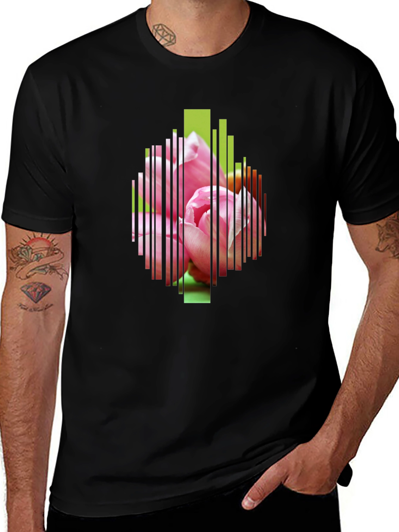 Black Floral Stripe Graphic Tee