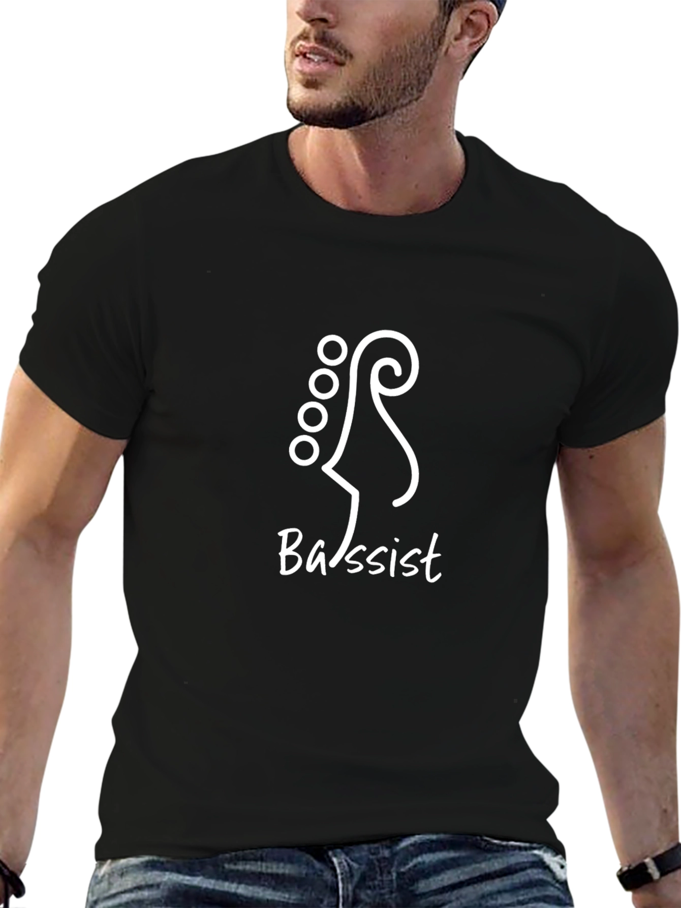 Bassist Guitar Headstock Black T-Shirt