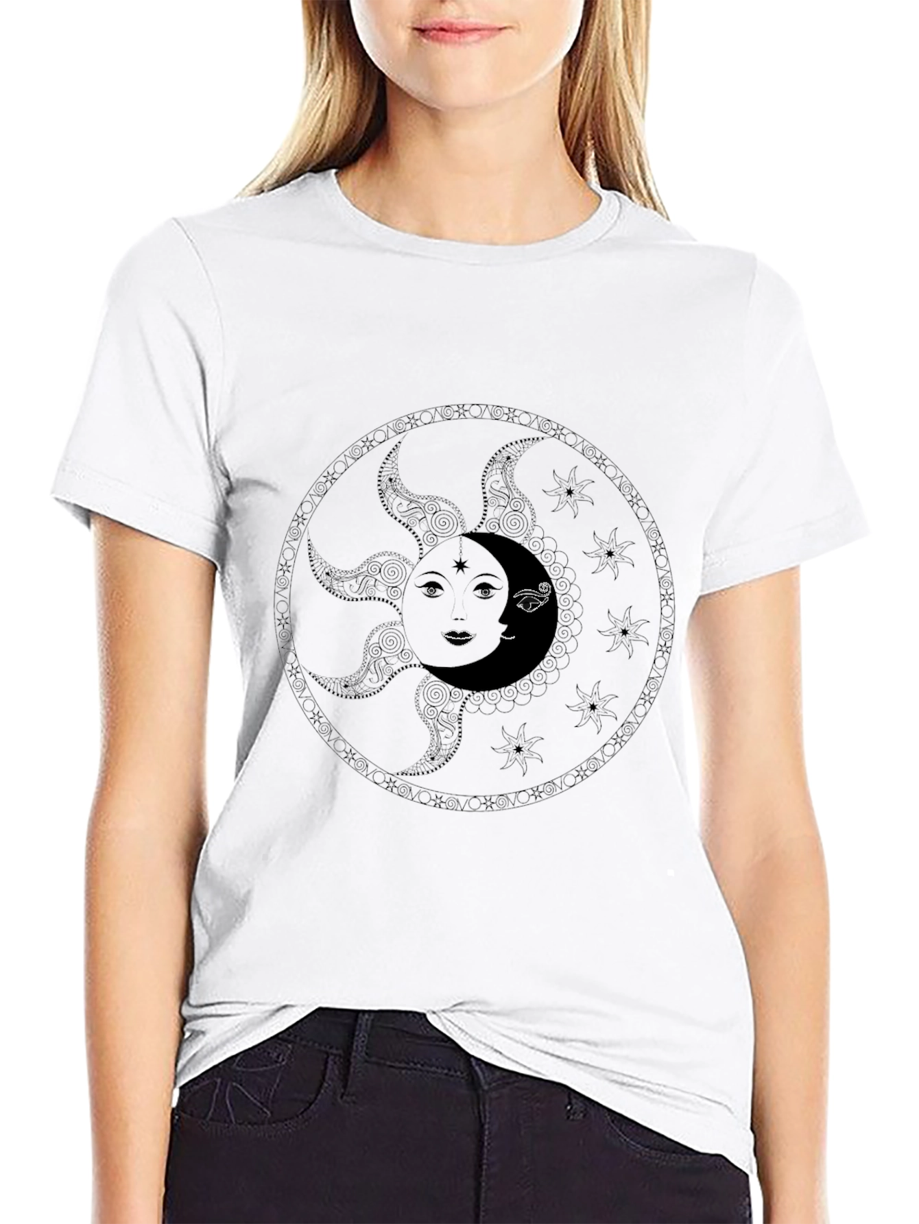 Sun and Moon Graphic Black T-Shirt