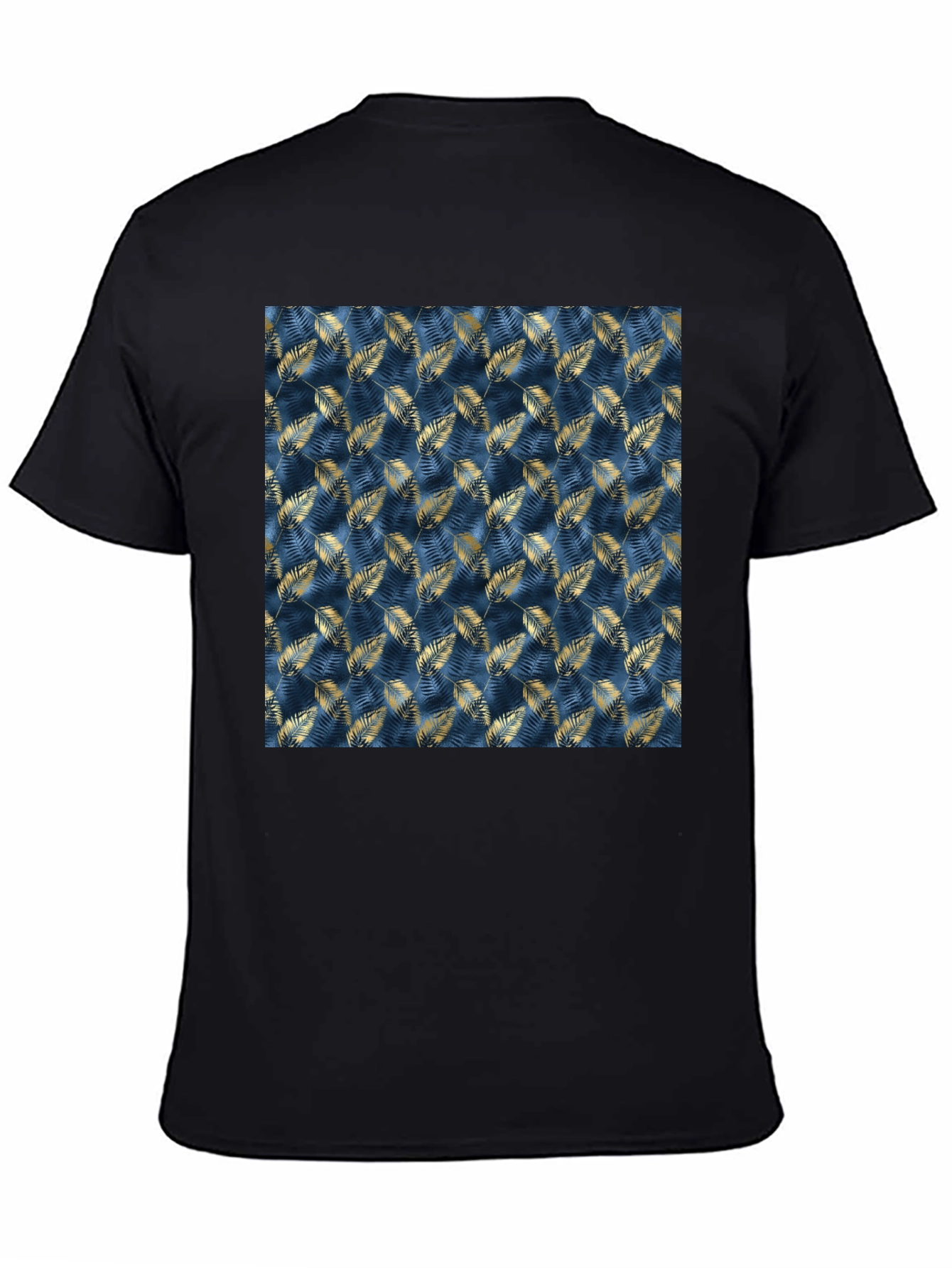 Stylish Mens Black T-Shirt with Leaf Pattern