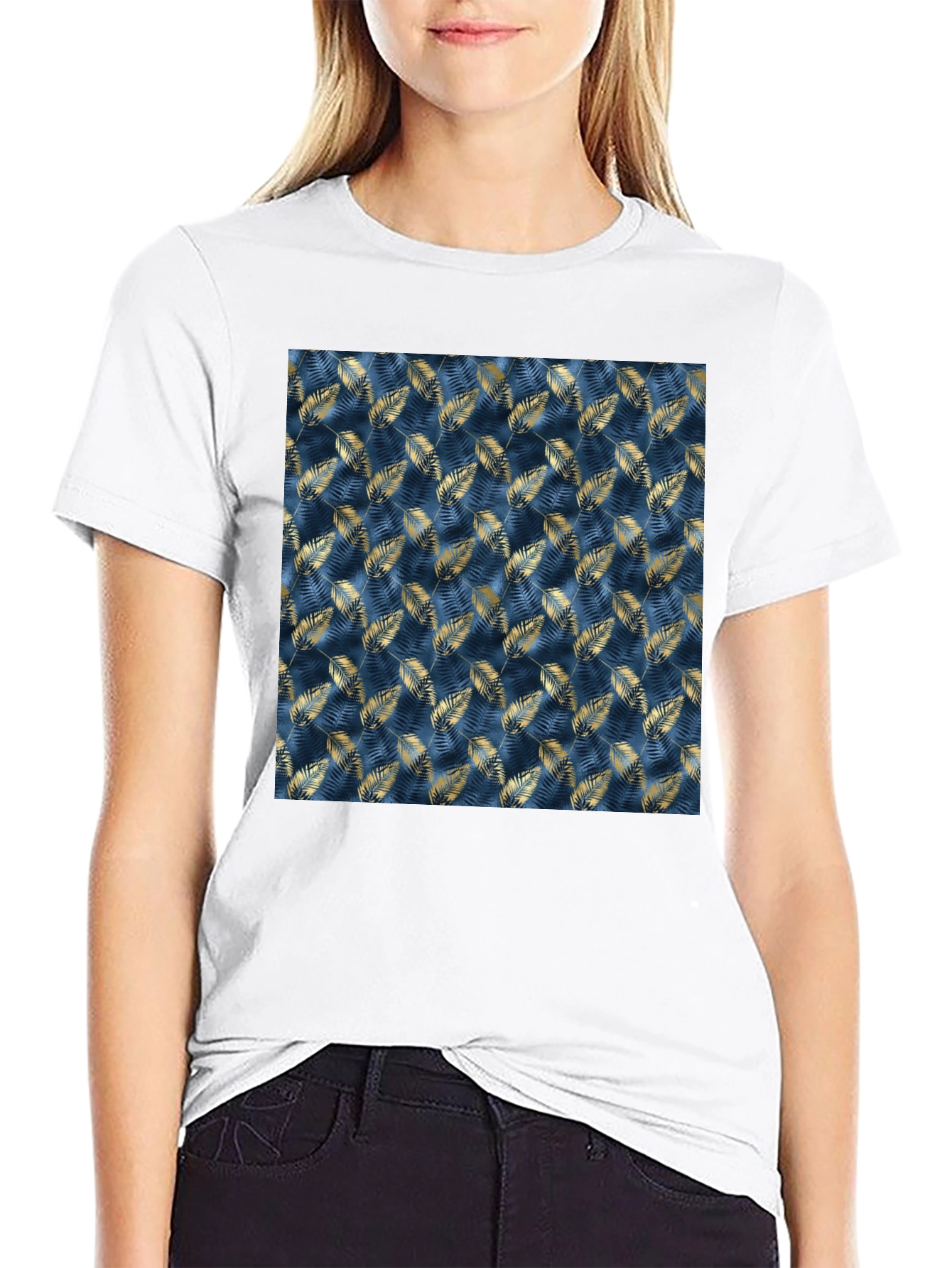 Stylish Mens Black T-Shirt with Leaf Pattern