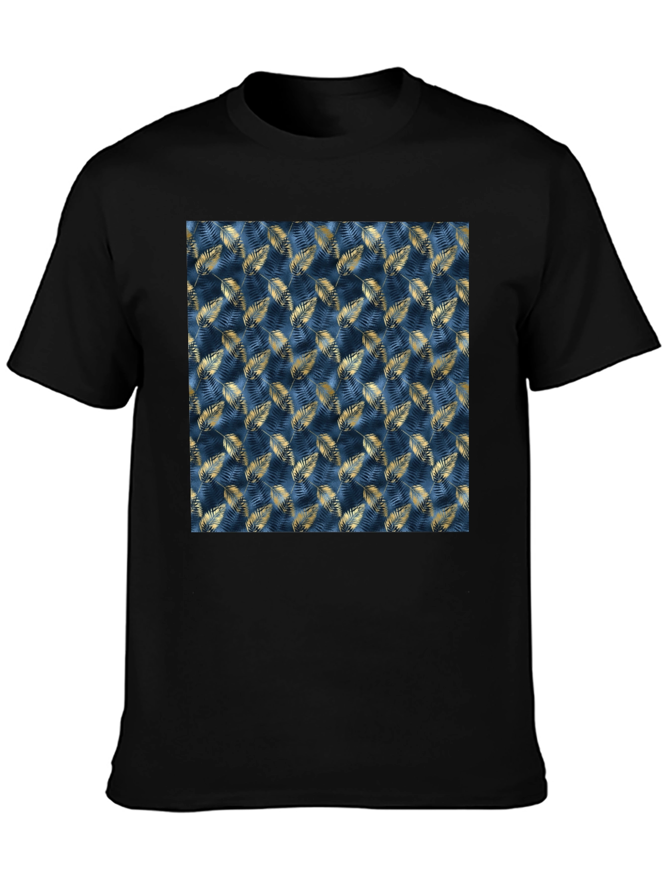 Stylish Mens Black T-Shirt with Leaf Pattern