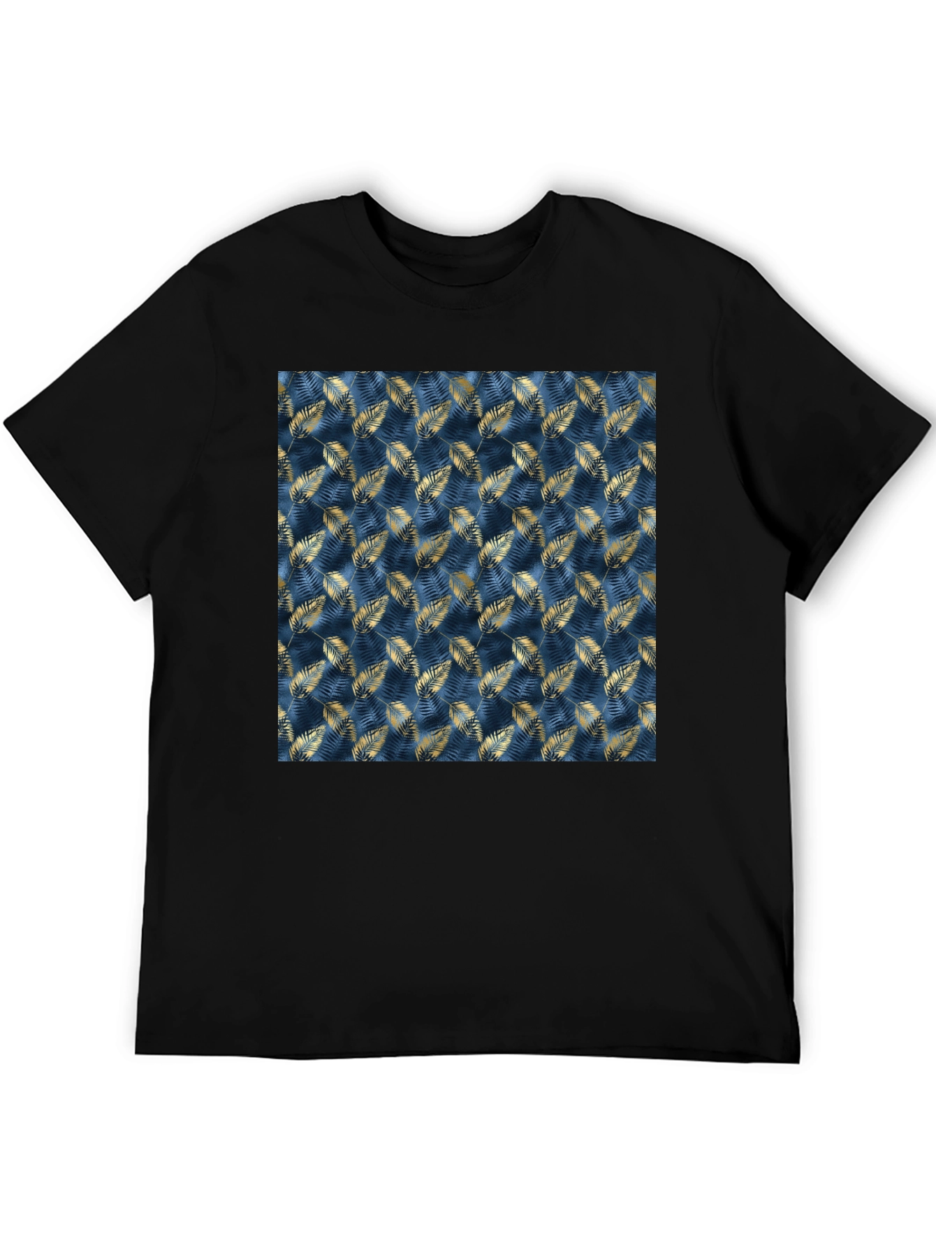 Stylish Mens Black T-Shirt with Leaf Pattern