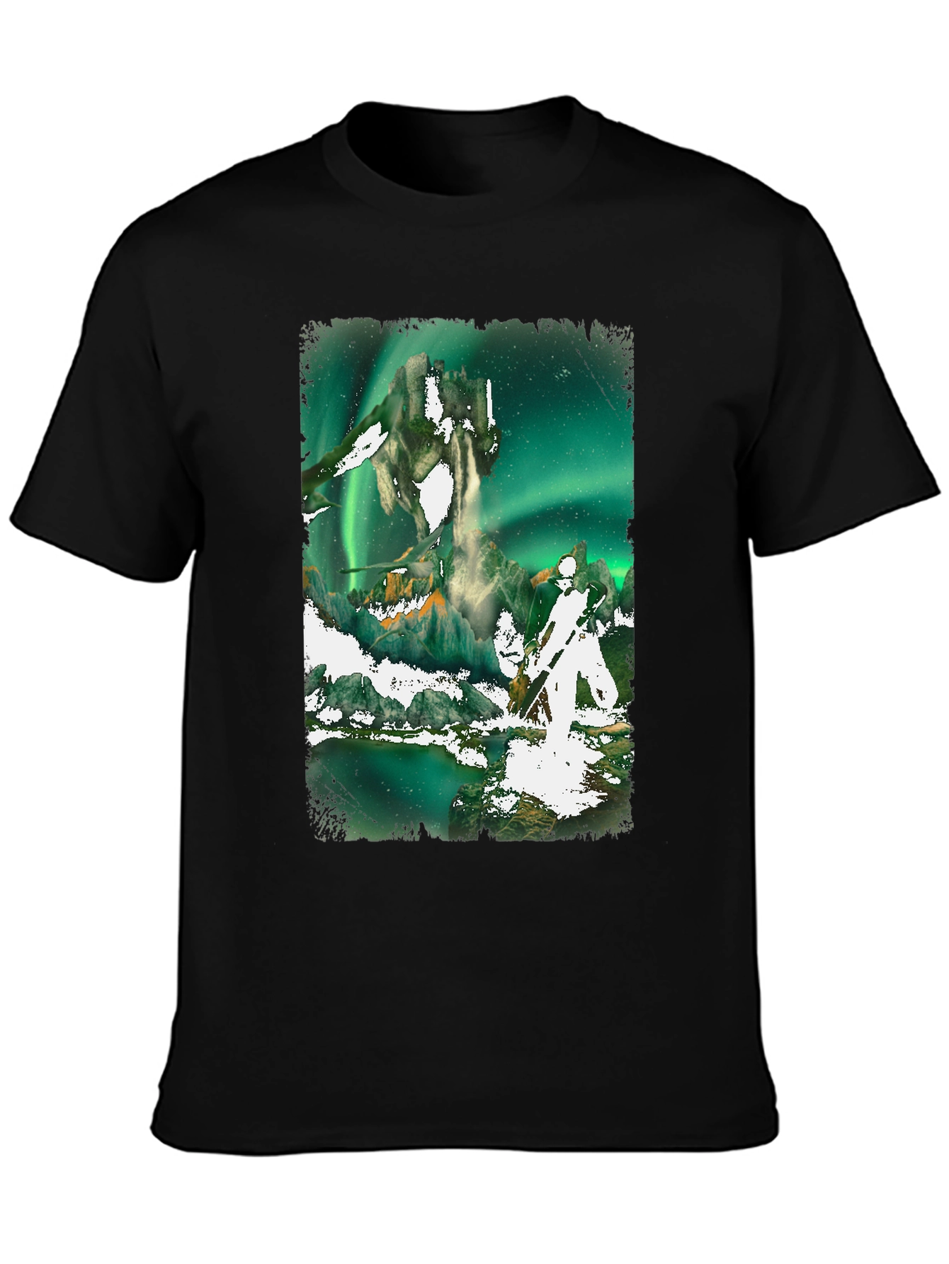 Aurora Borealis Fantasy Graphic Tee - Black