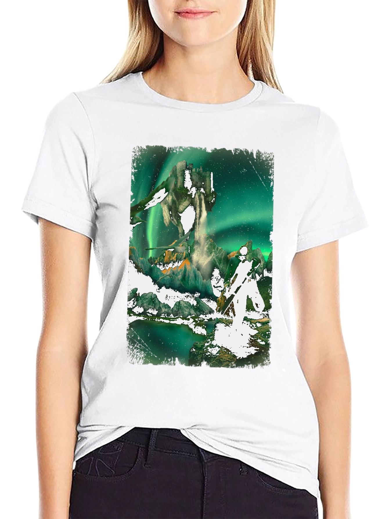 Aurora Borealis Fantasy Graphic Tee - Black