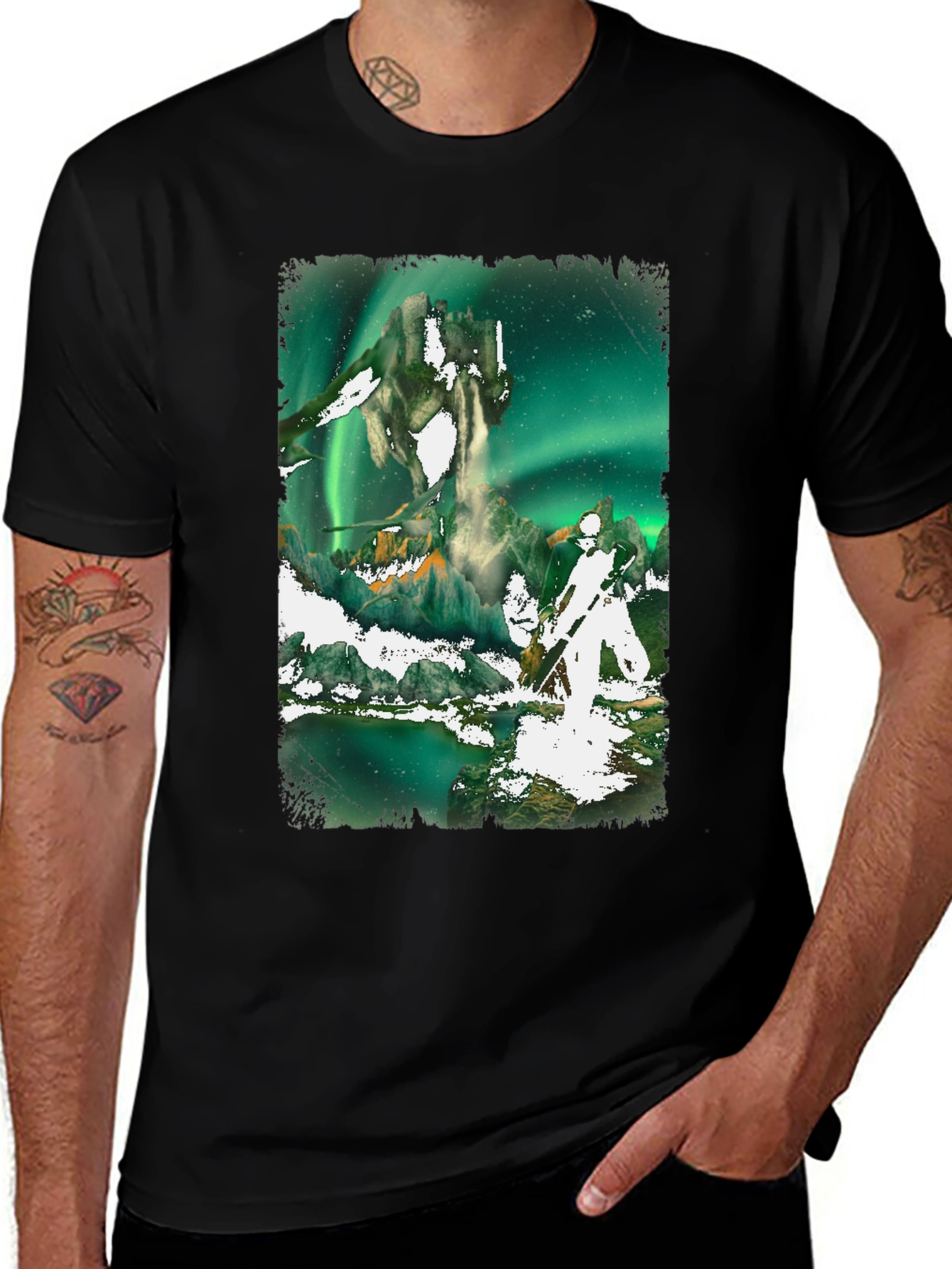 Aurora Borealis Fantasy Graphic Tee - Black