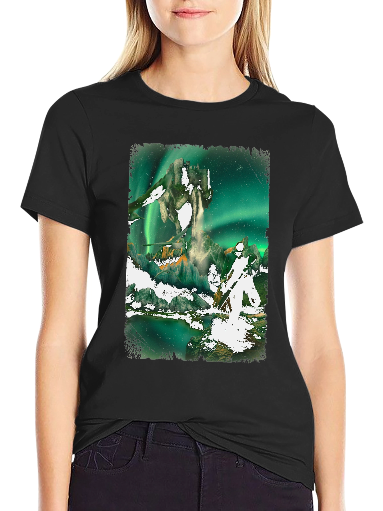 Aurora Borealis Fantasy Graphic Tee - Black